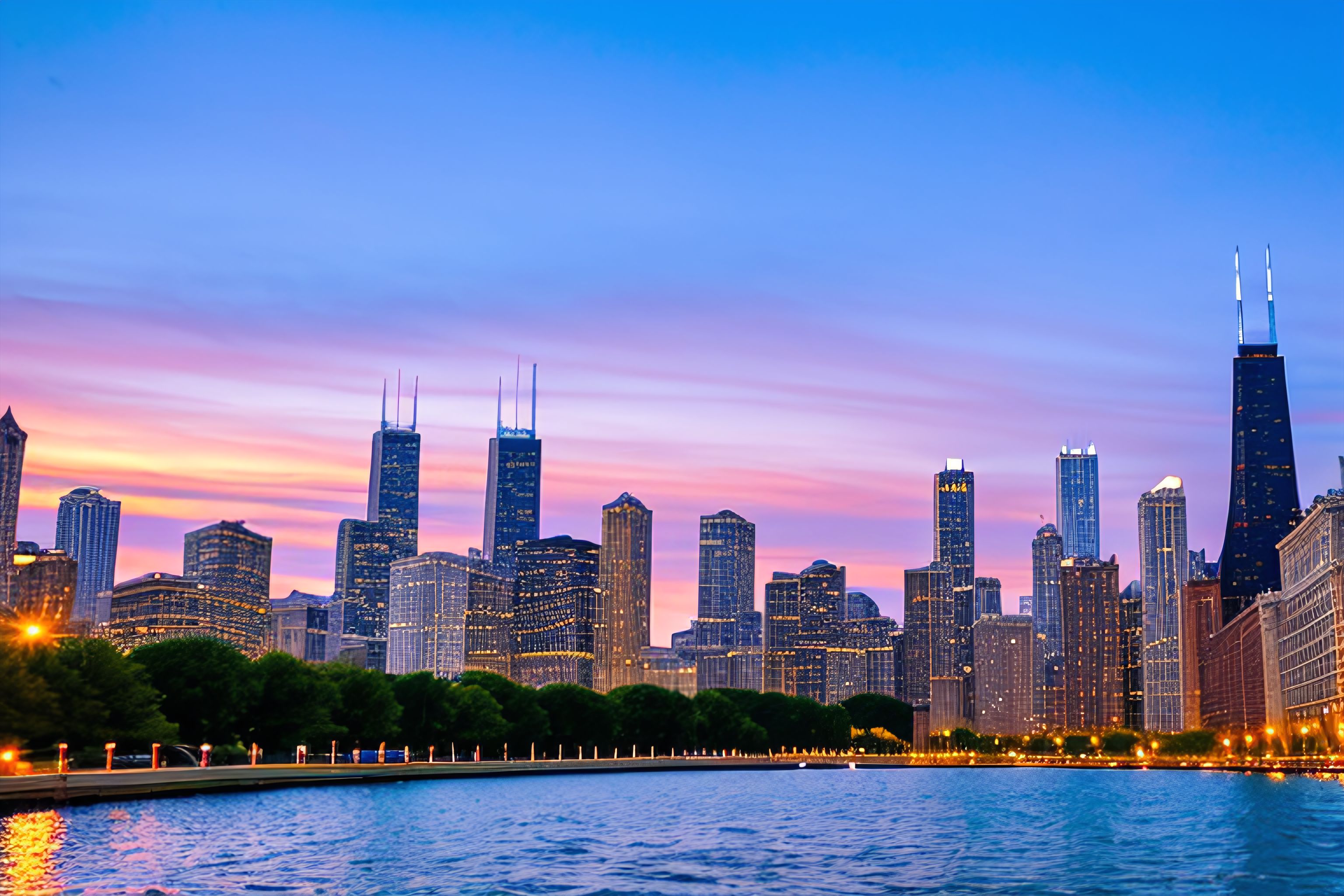 Chicago skyline at sunset