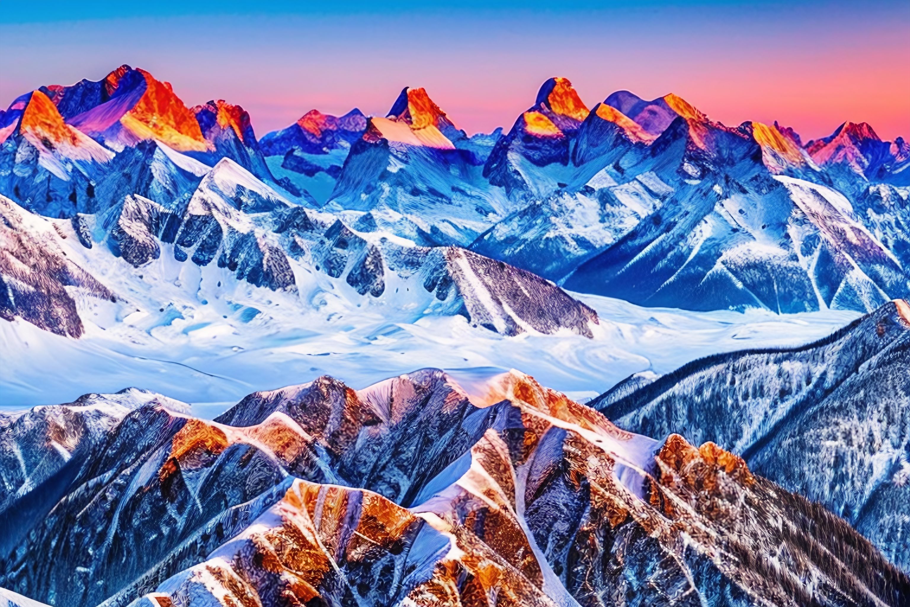 A stunning image of snow-covered peaks that captures the beauty and majesty of the mountains.