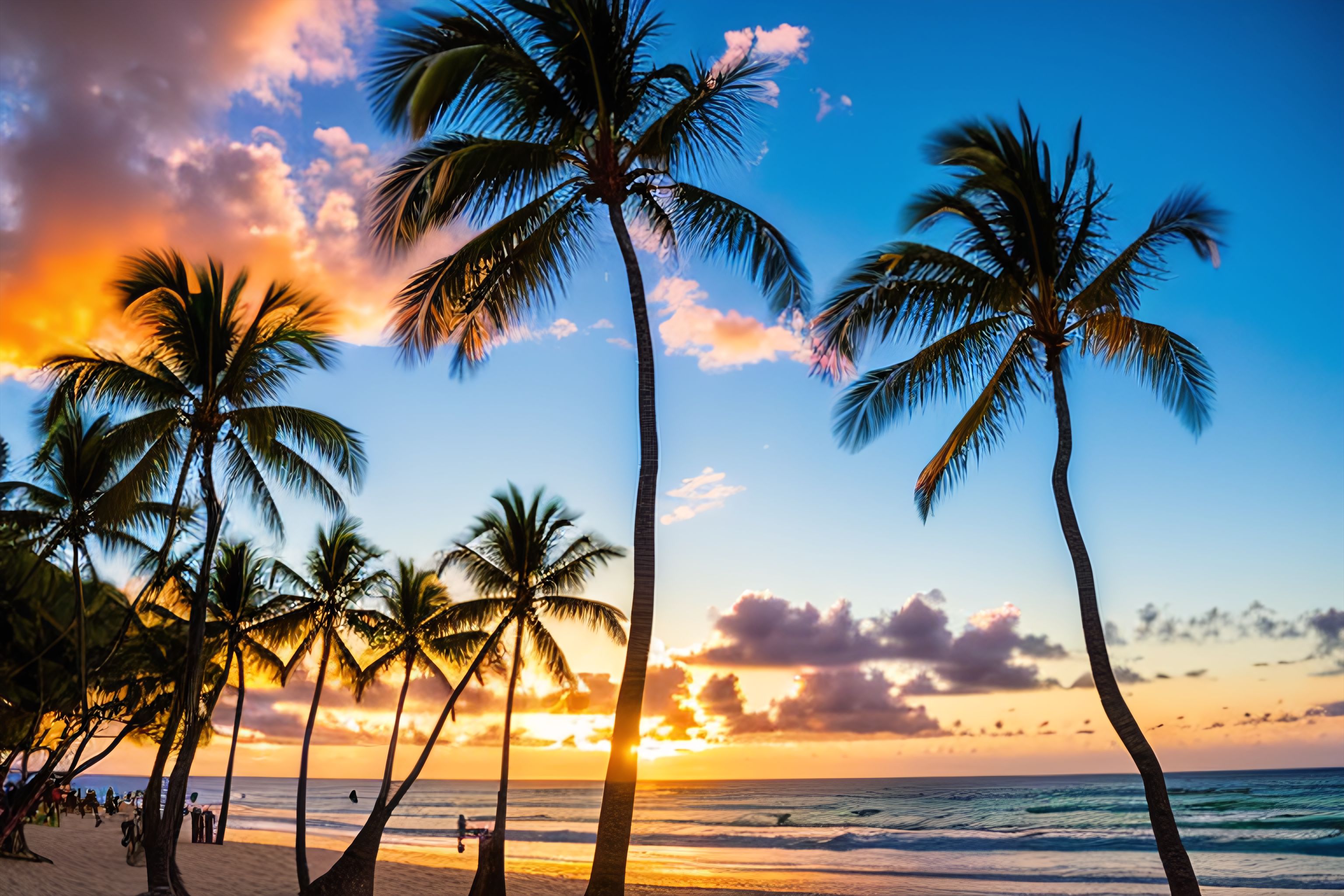 Honolulu beach at sunset