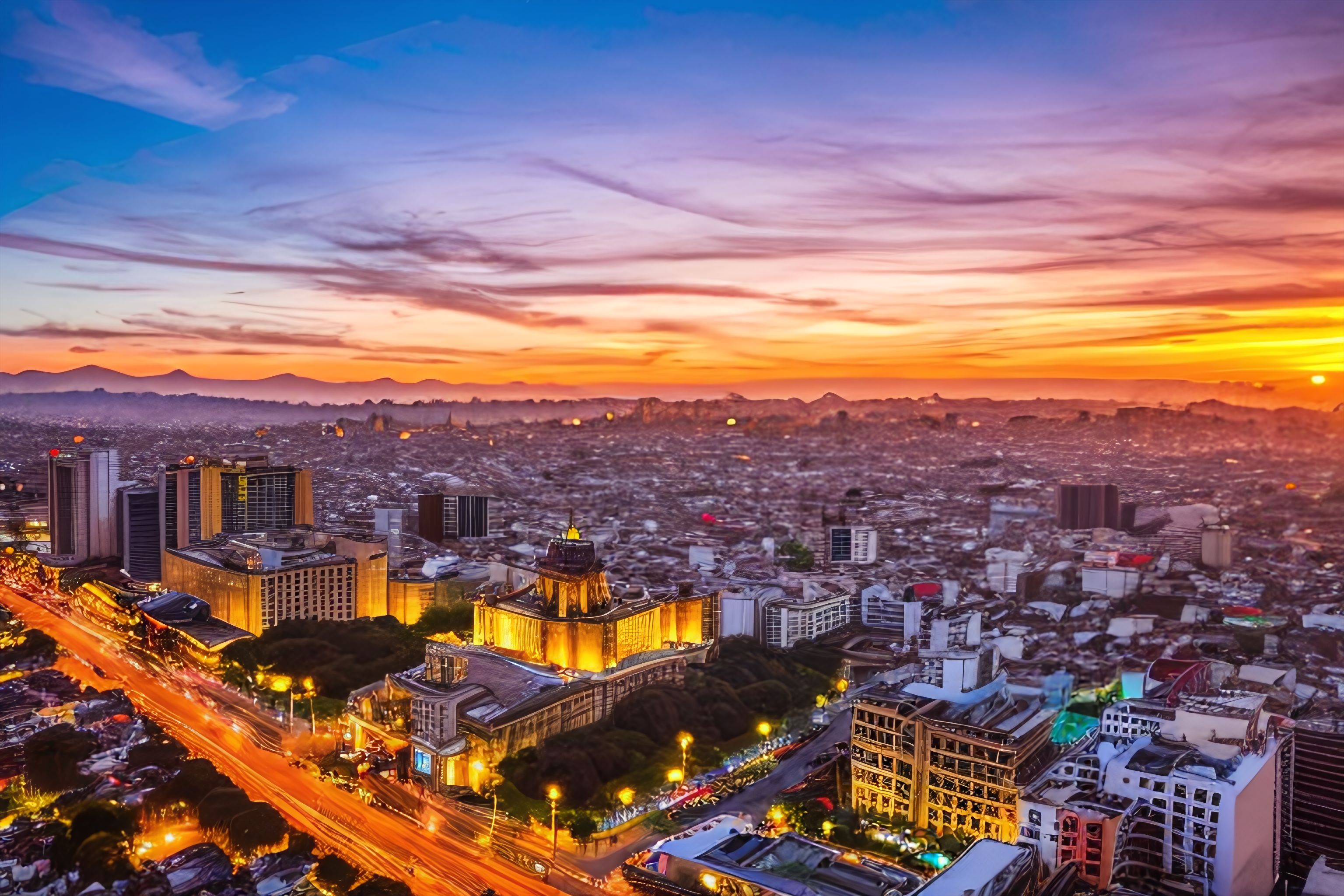 A photo of a sunset over Mexico City.