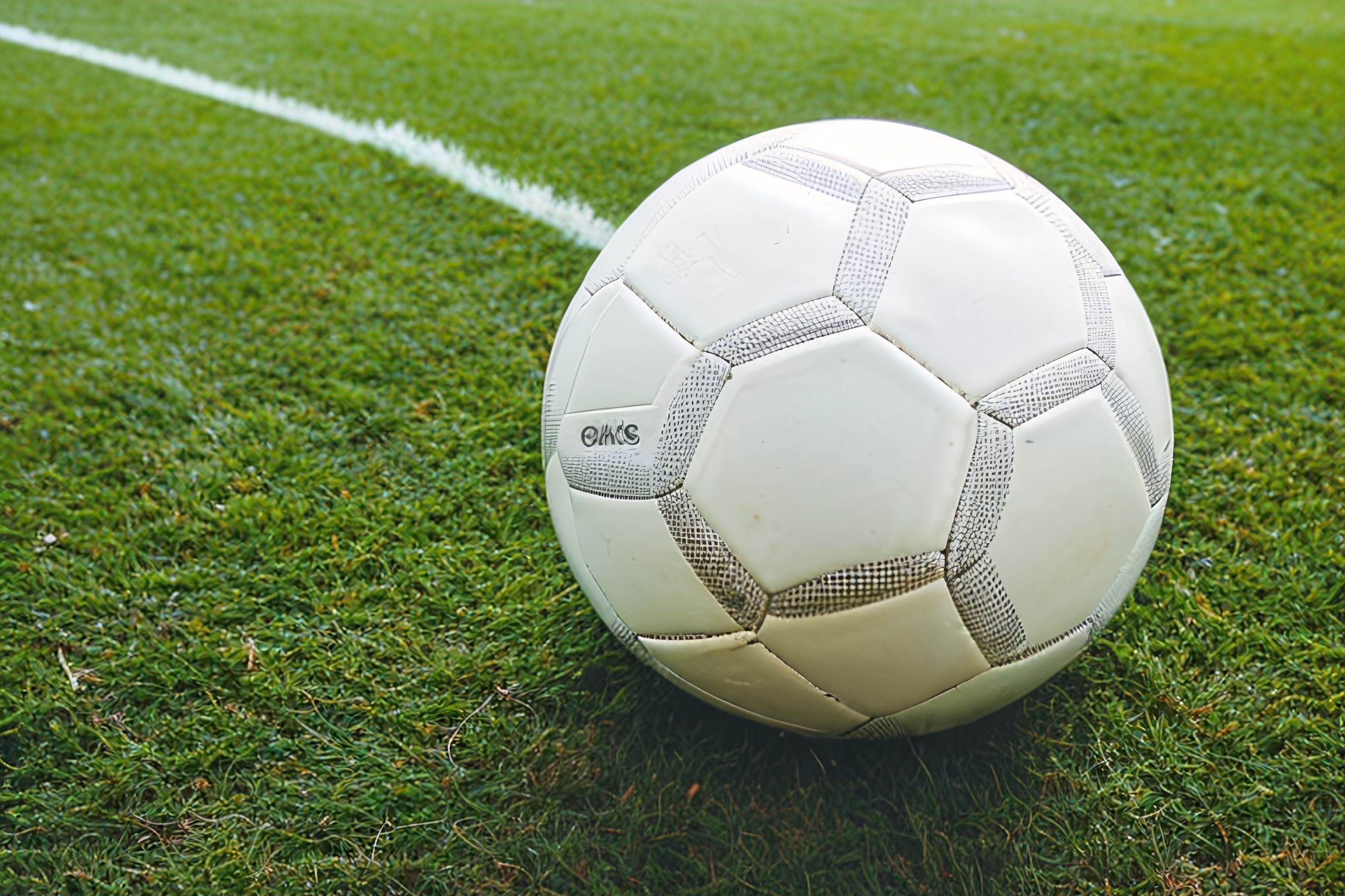 A close-up of a soccer ball on a field