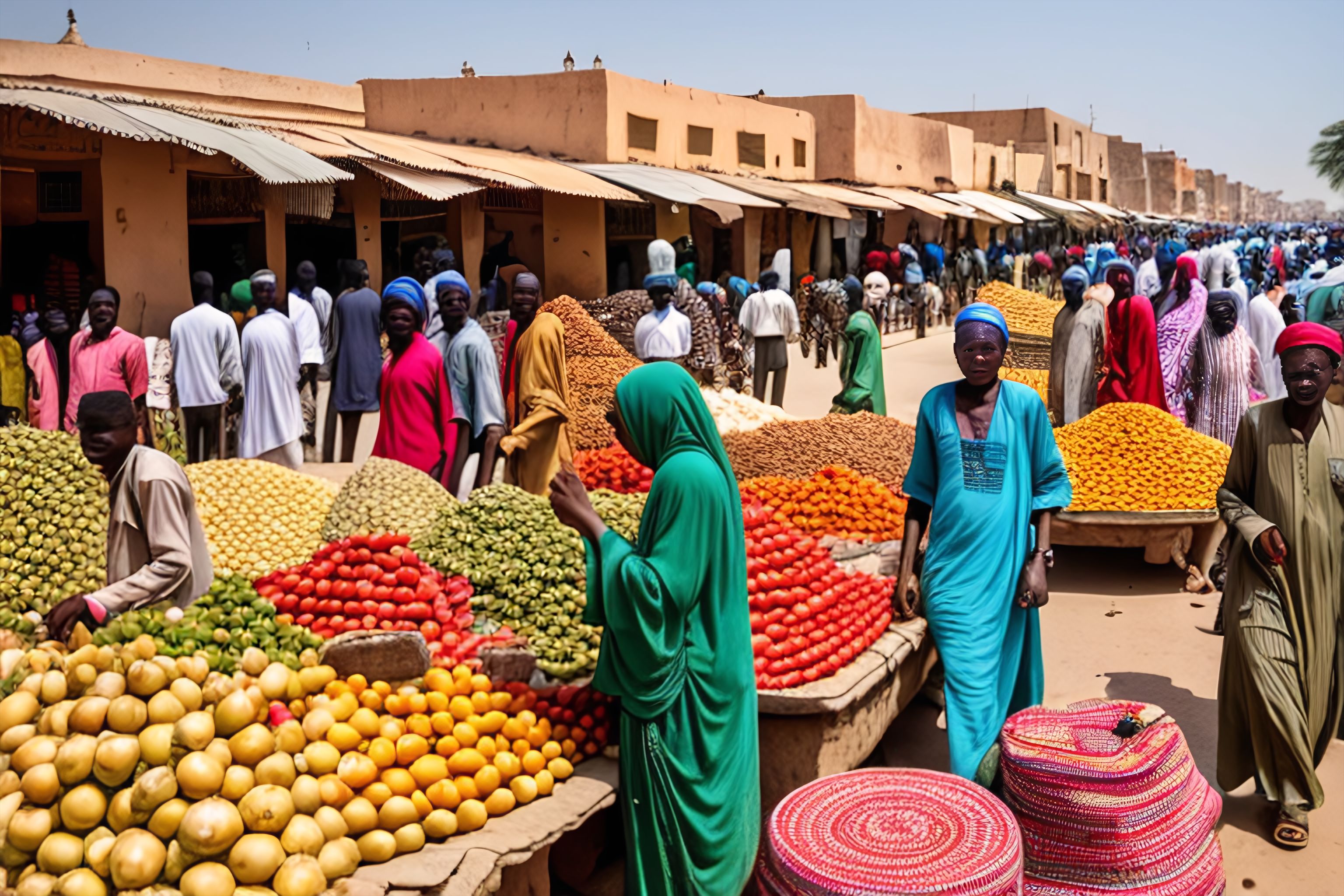 A bustling market in the streets of N'Djamena, Chad
