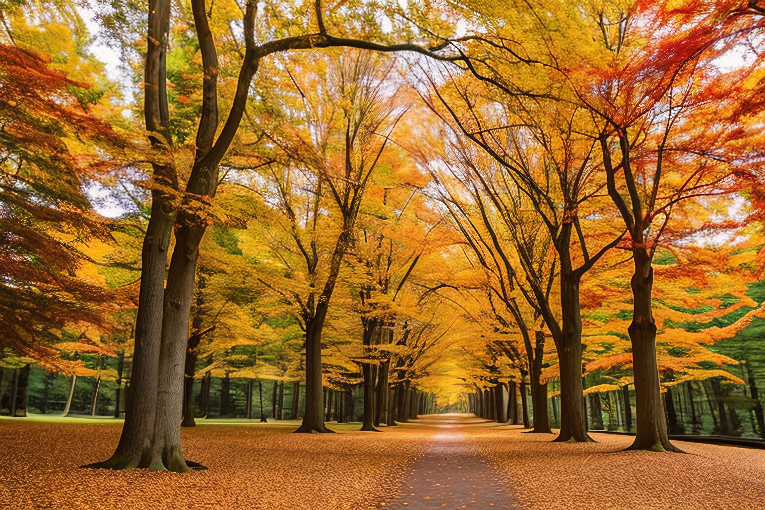 A beautiful deciduous forest with vibrant autumn foliage