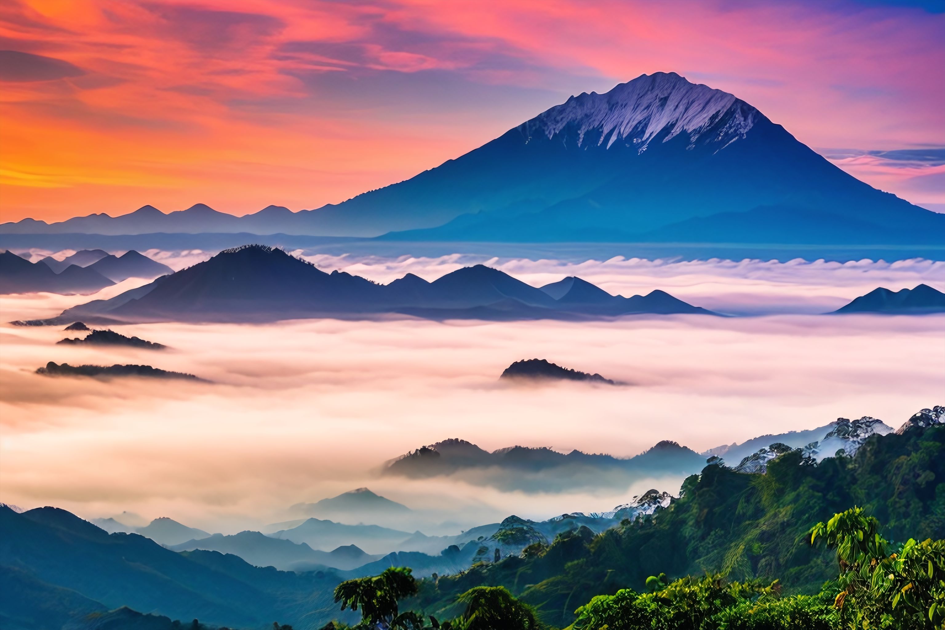 A misty mountain range in Indonesia
