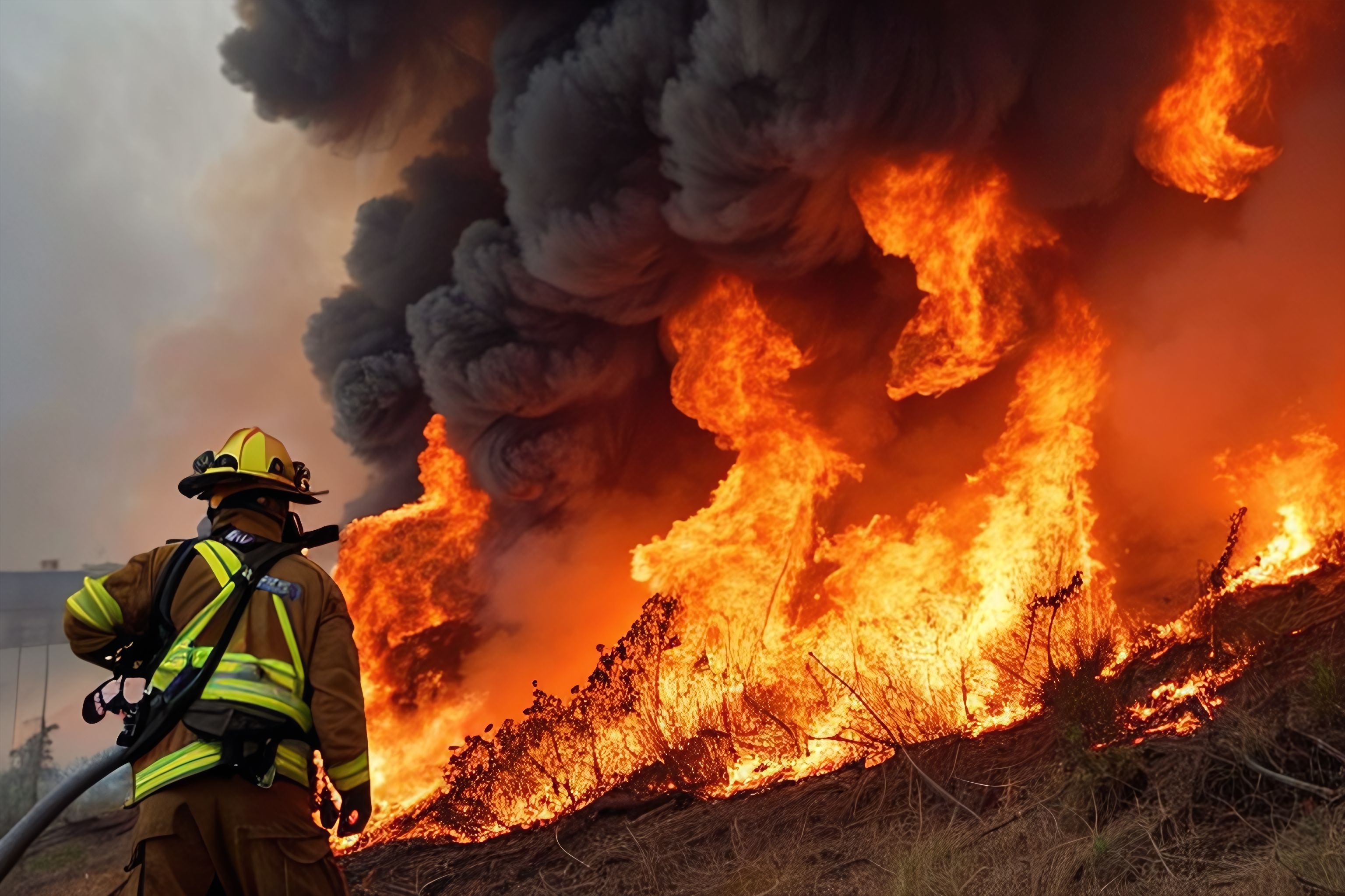 A raging inferno that a firefighter must brave to save lives.