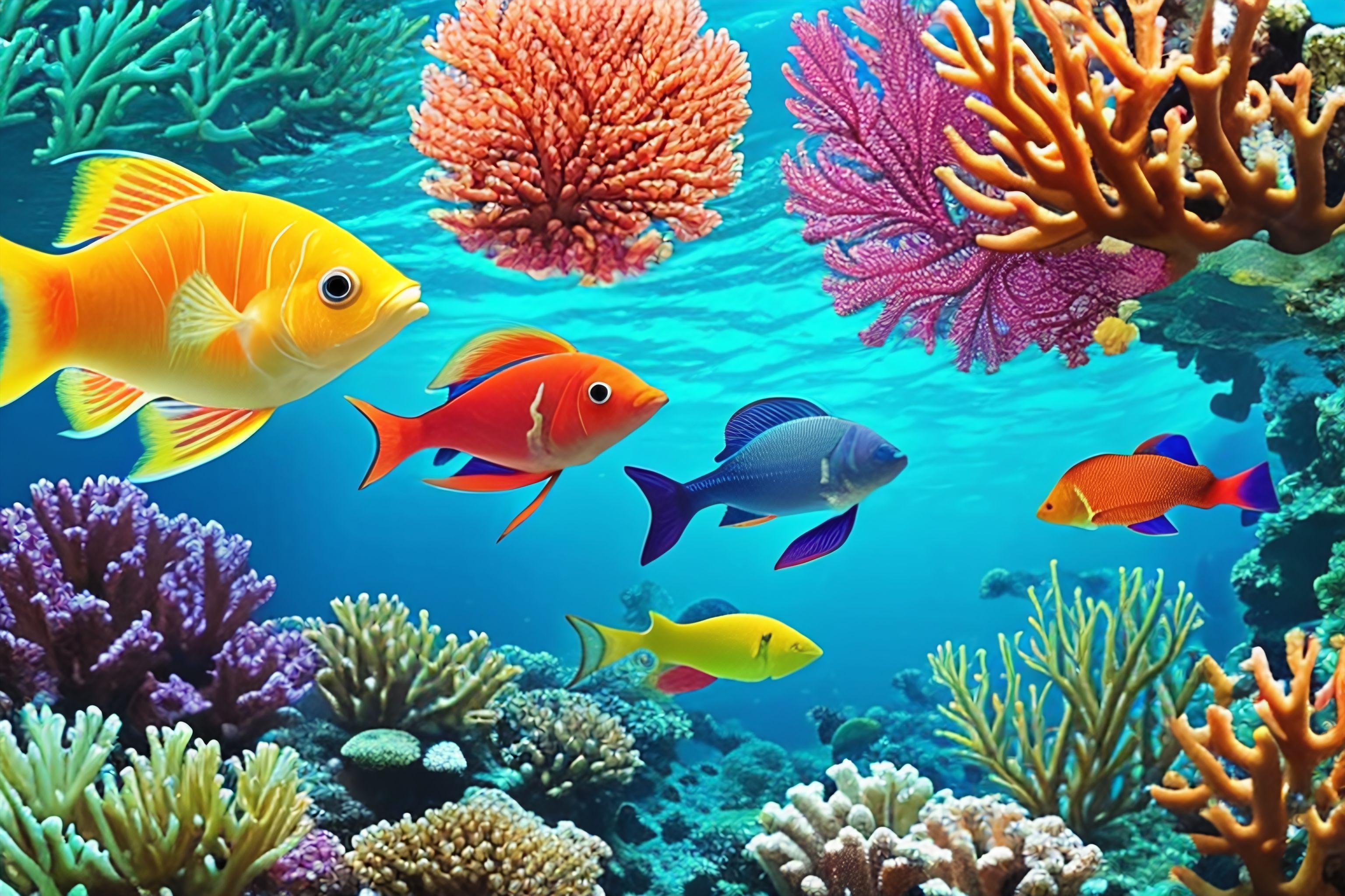 A serene underwater scene with colorful fish and coral.