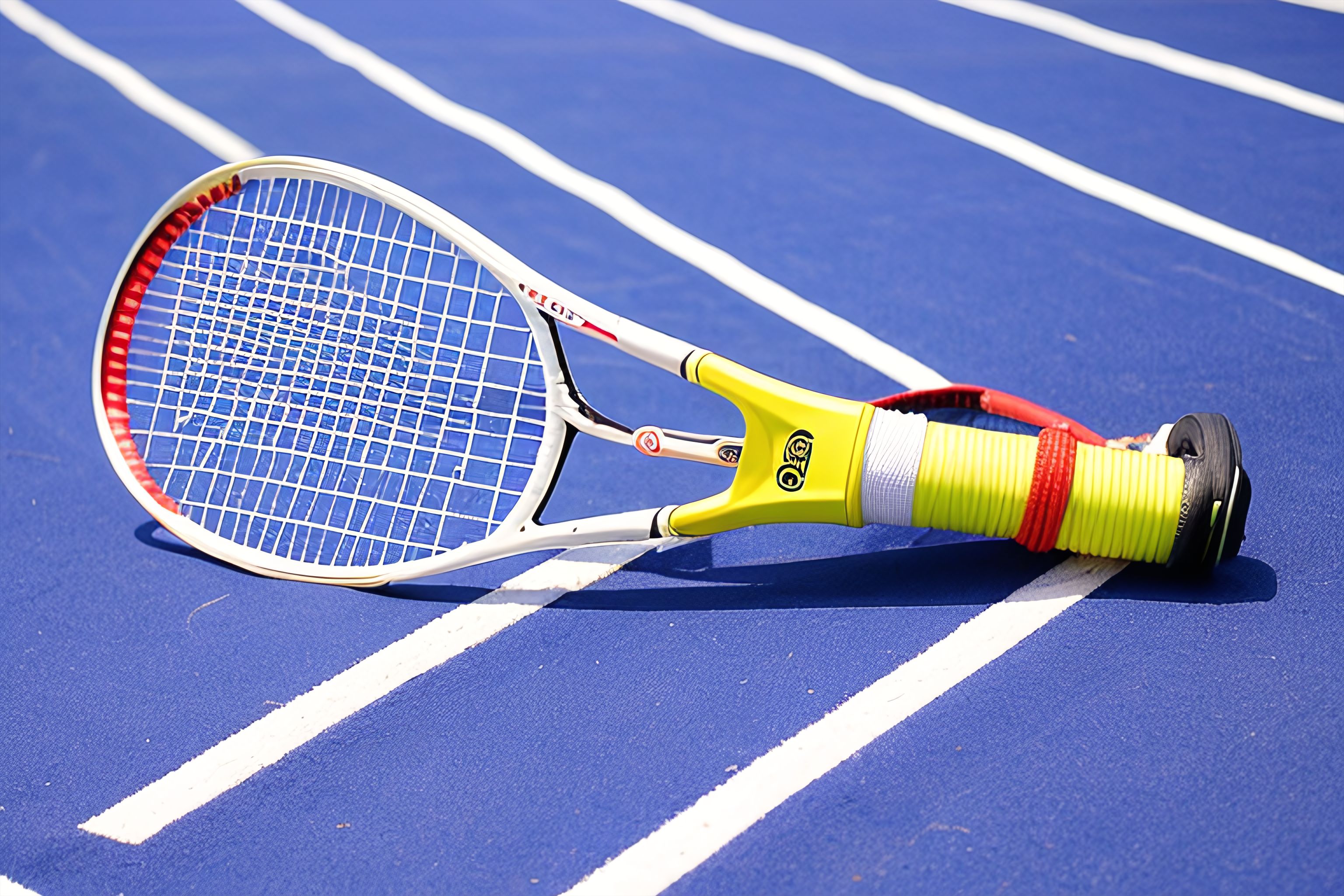 Shuttlecock and badminton racket on a court