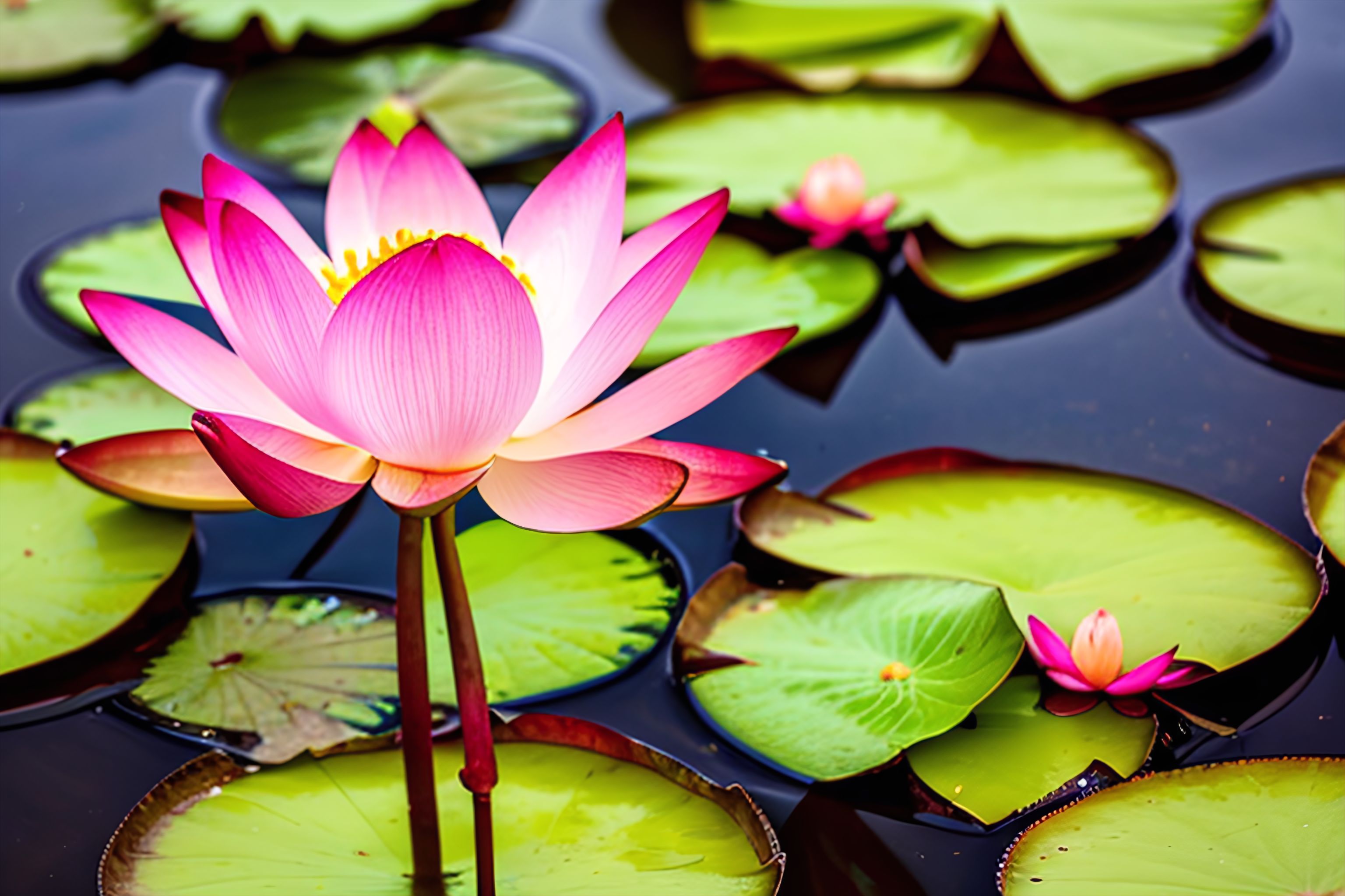 A close-up of a beautiful pink lotus flower in full bloom.