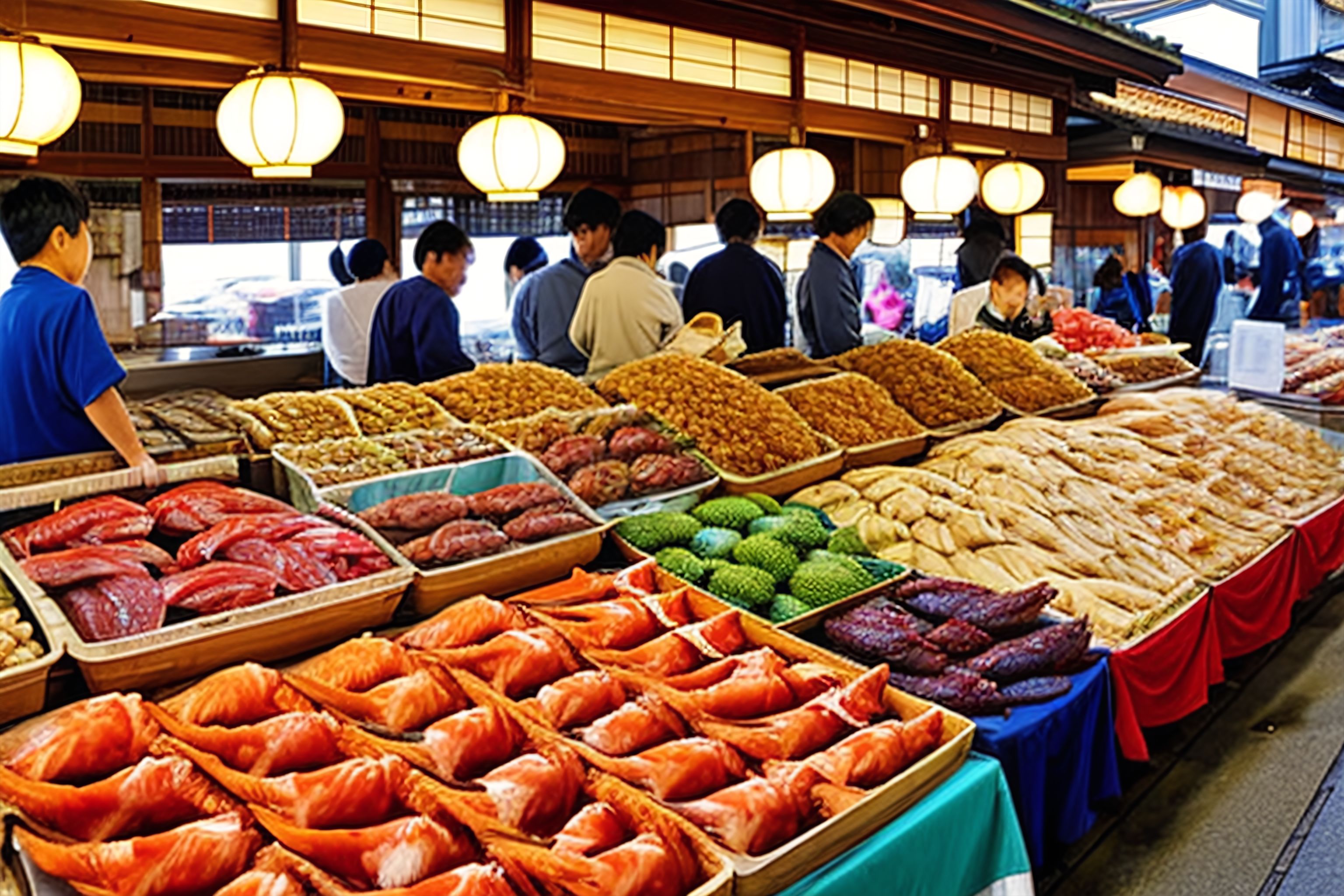A picture of a Japanese fish market