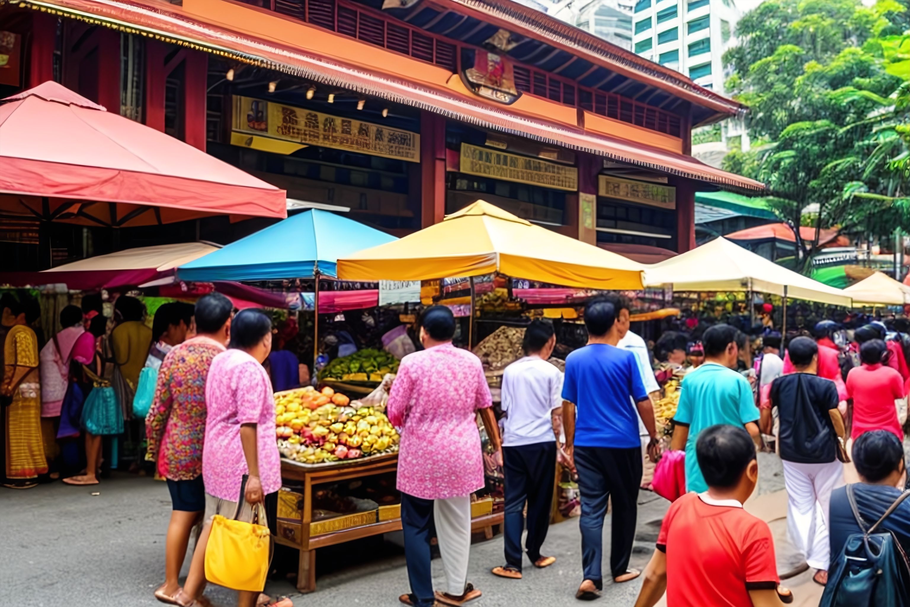 A bustling street market in Kuala Lumpur
