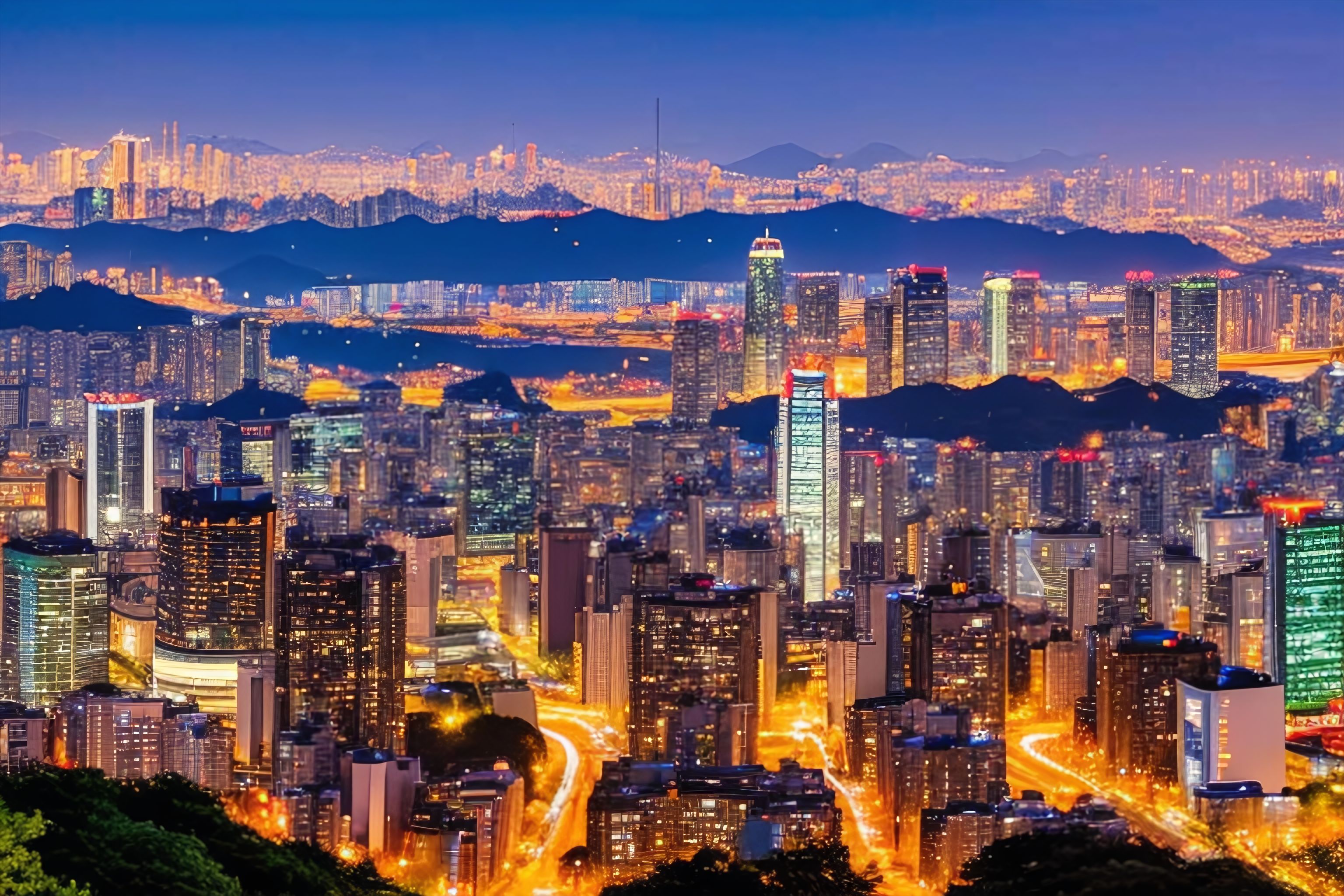 A panoramic view of Seoul's skyline at night