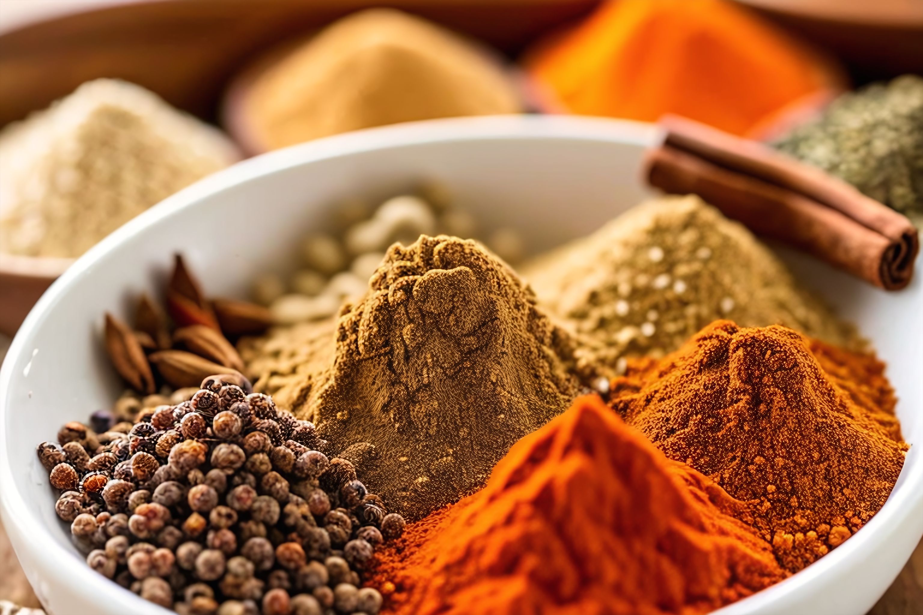 Close up of a bowl of spices on a table.