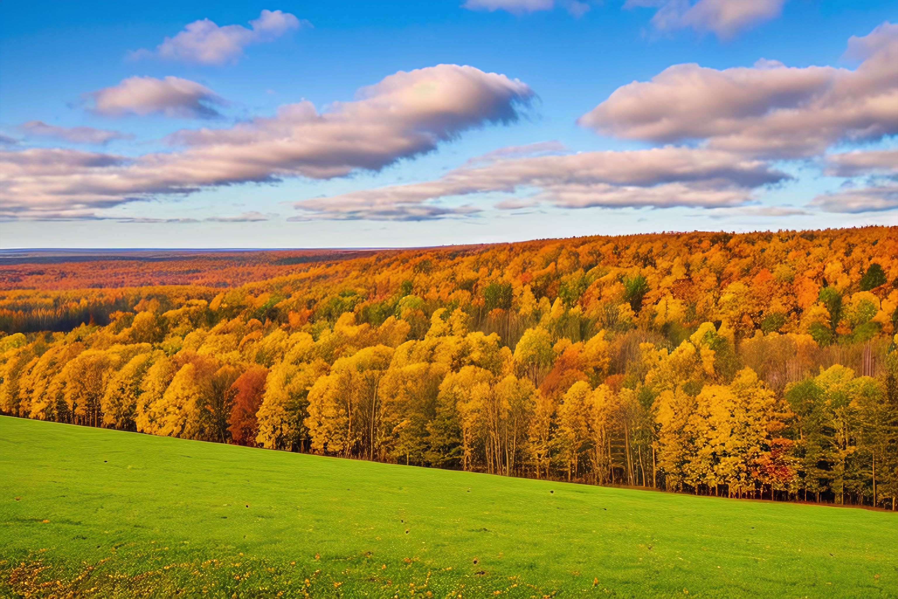 A photo of the forested hills and fields of Latvia in autumn.