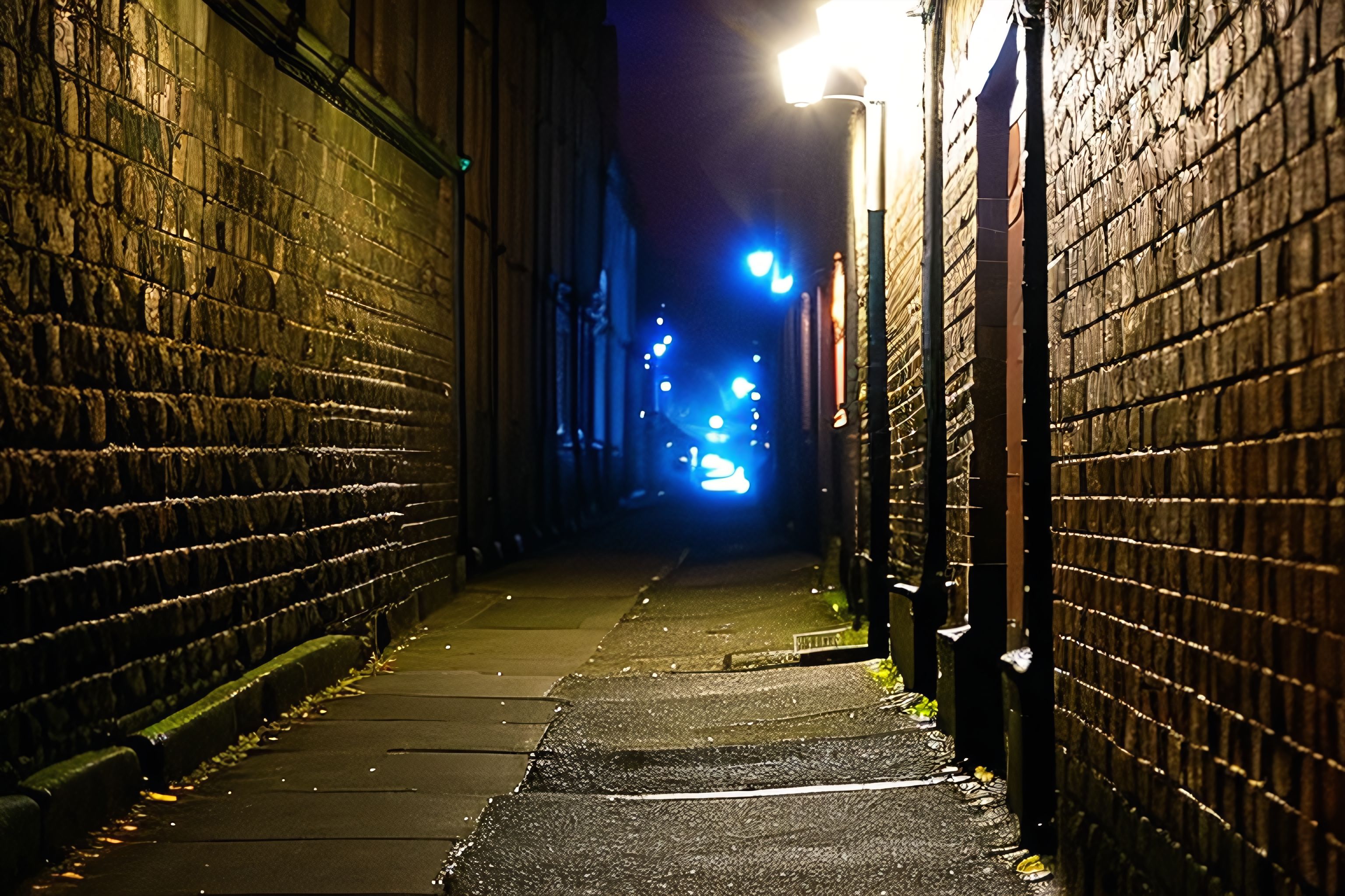 A dark alley at night in Glasgow
