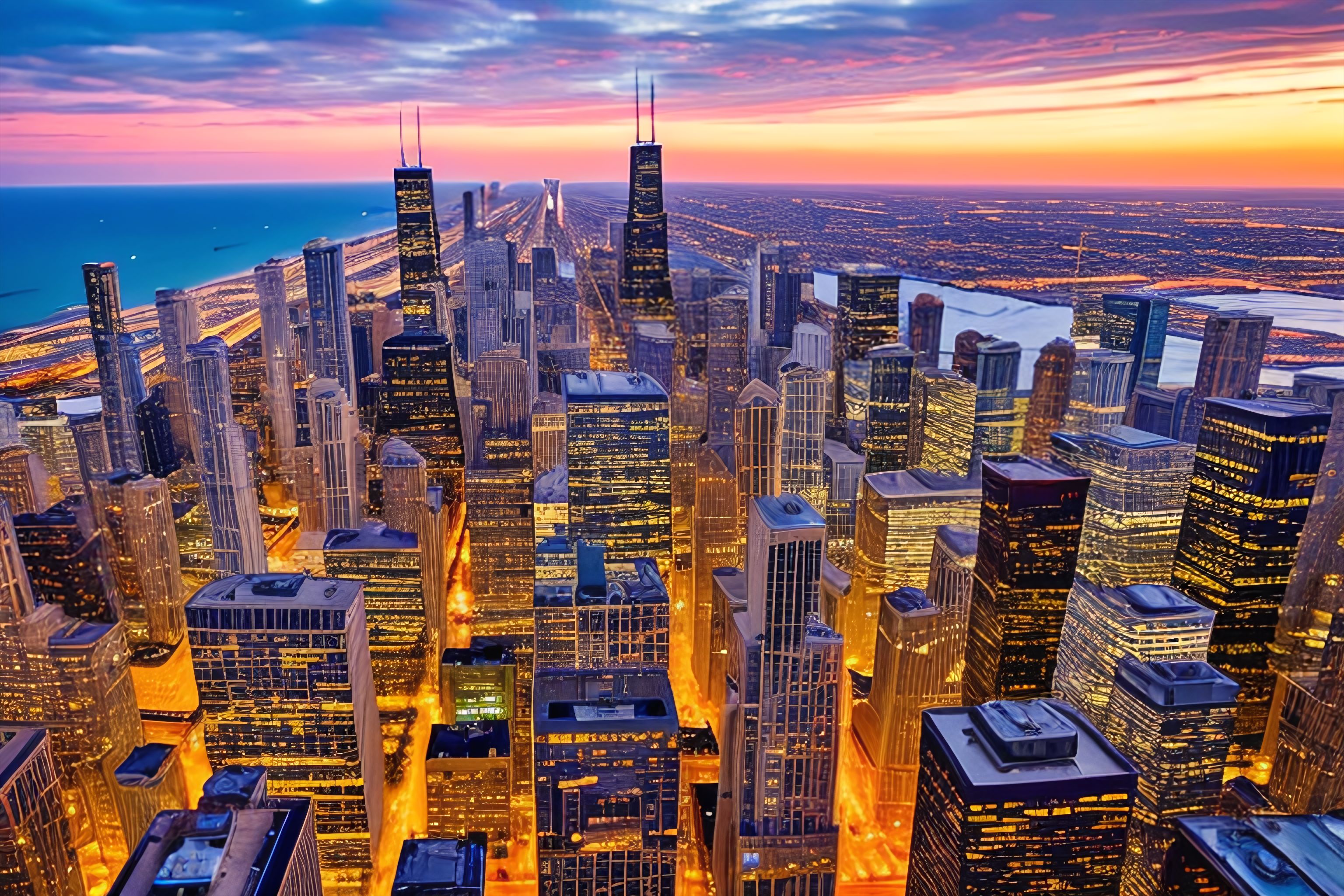 Chicago skyline at sunset