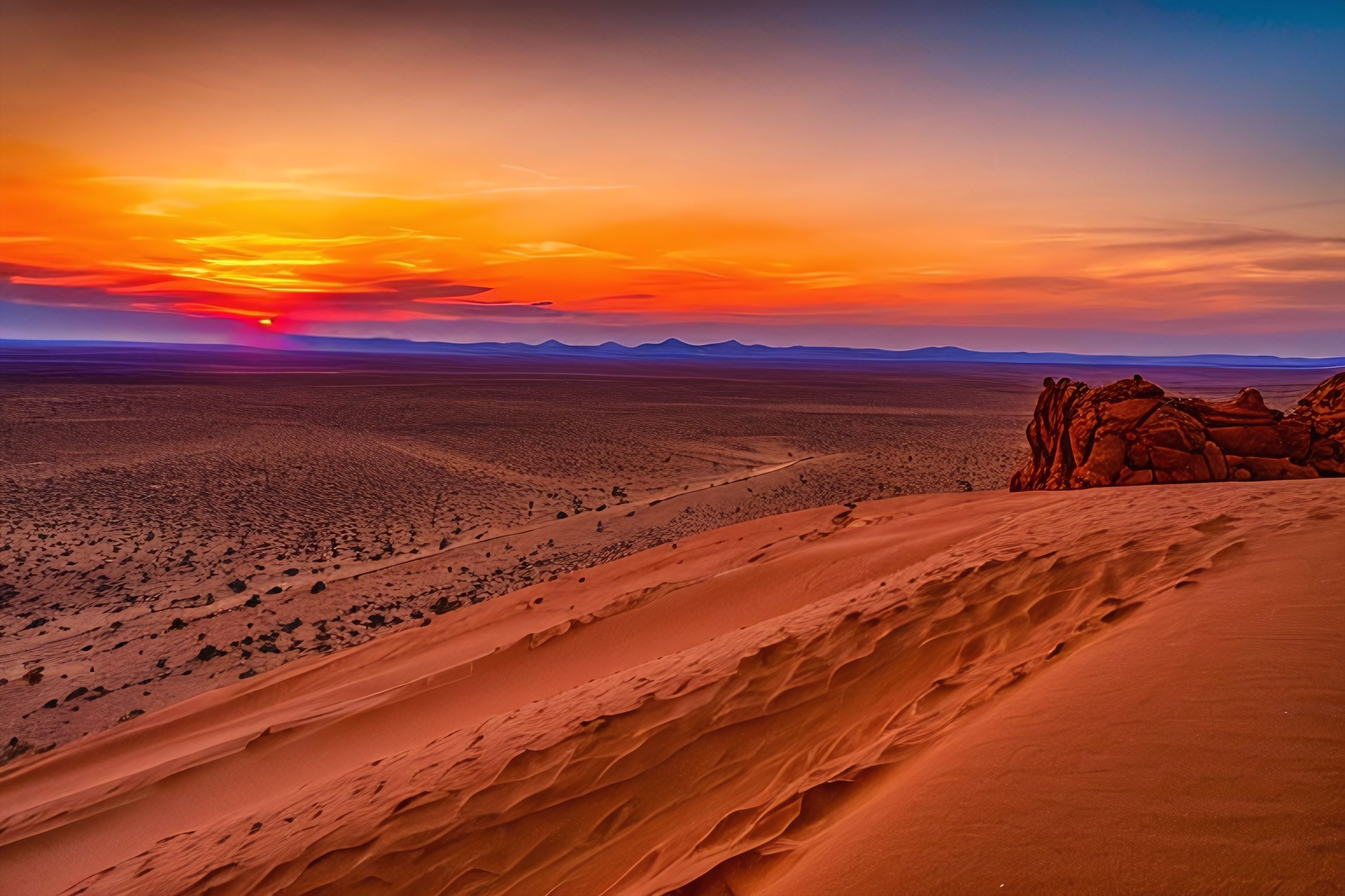 A photo of a spectacular desert sunset.