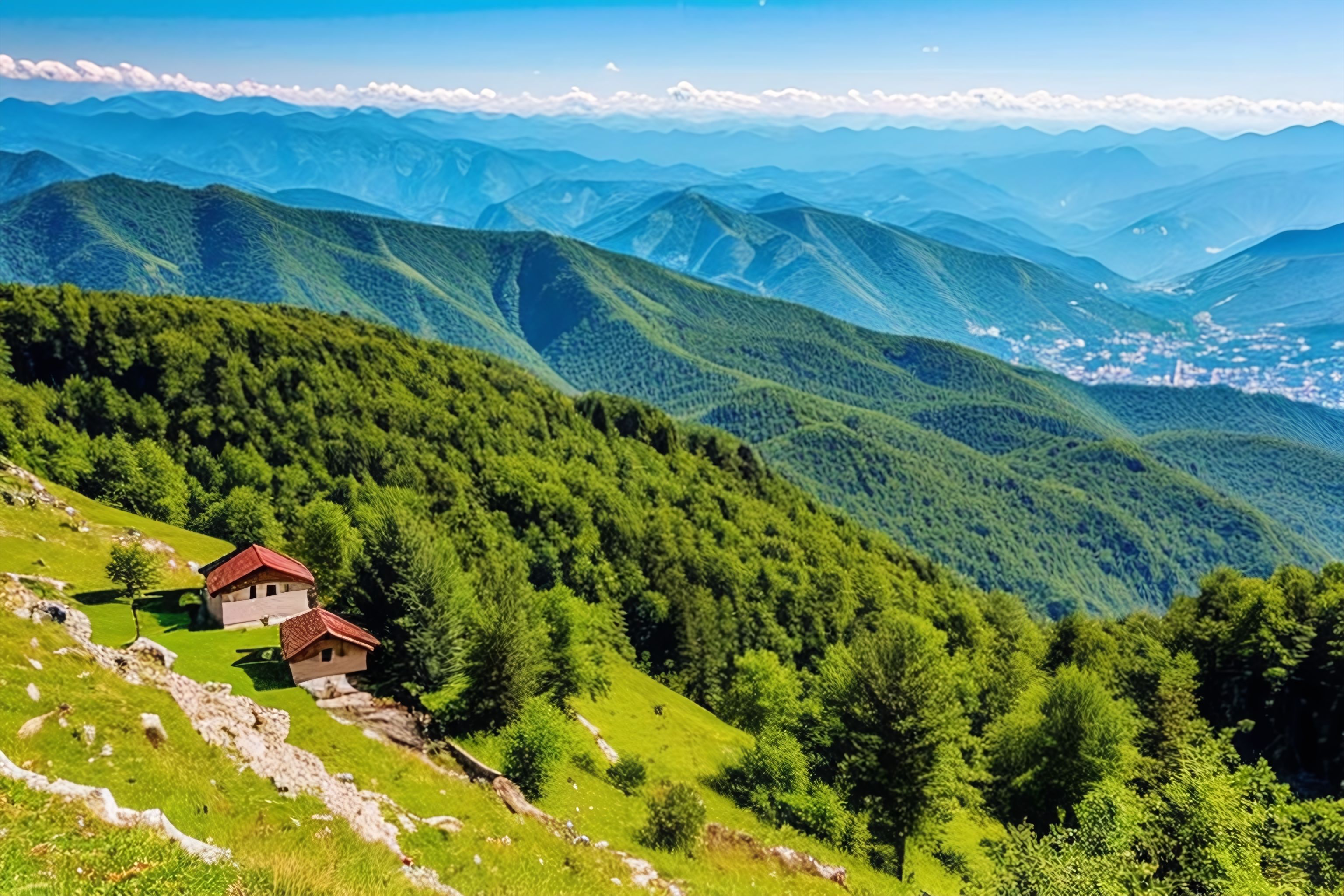 A scenic view of the Bosnian mountains in the distance.