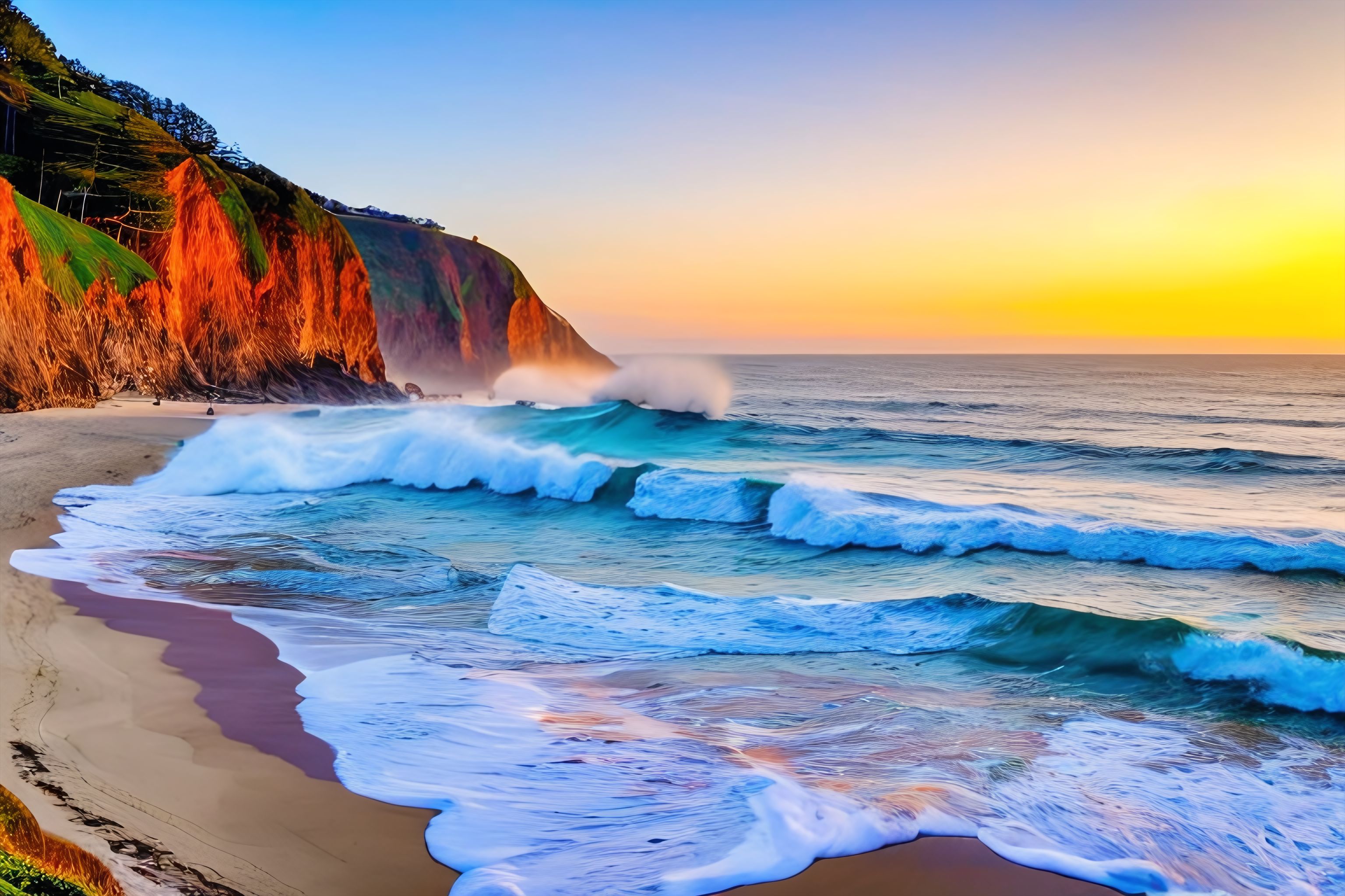 A scenic ocean view with waves crashing onto the shore.