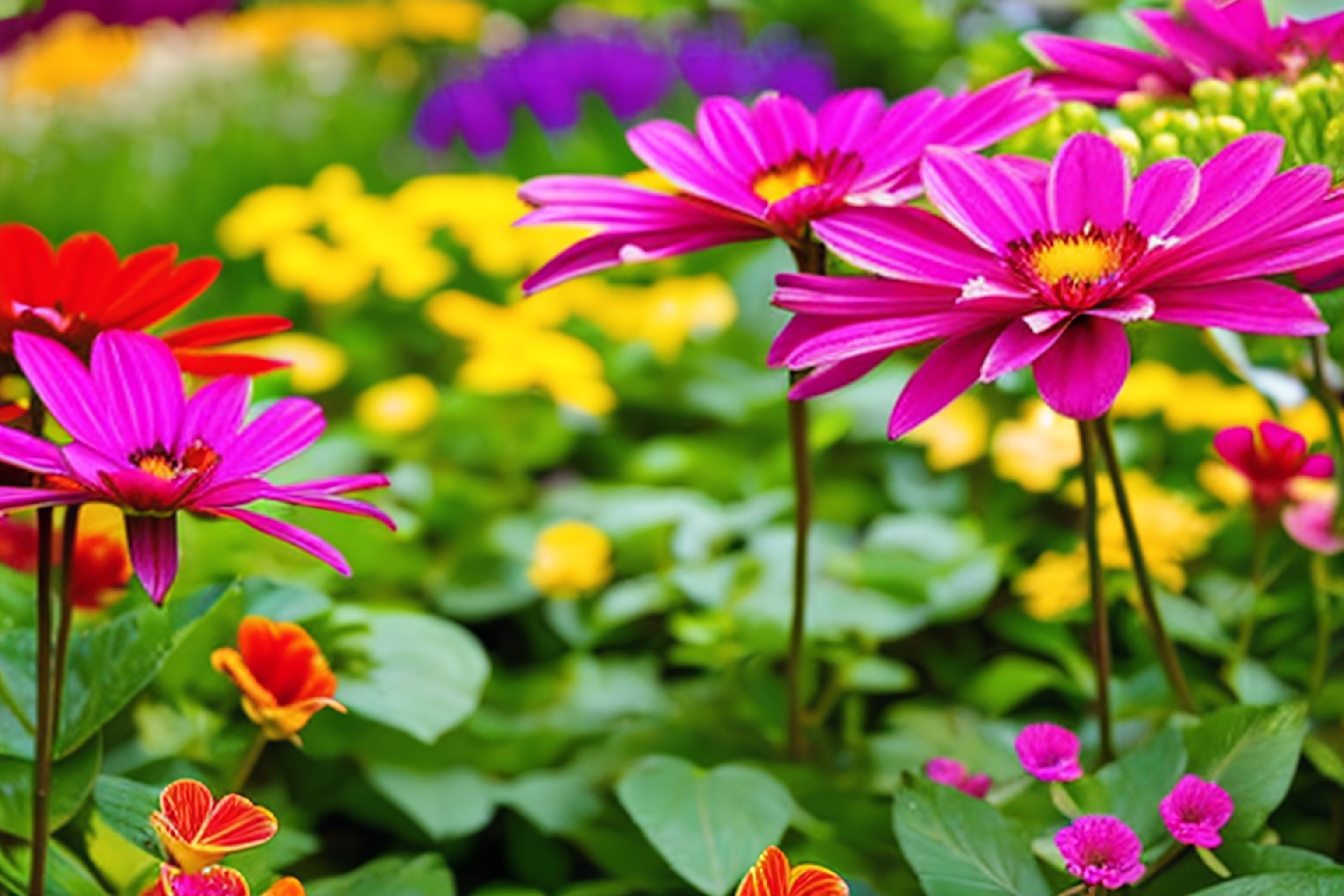 A close-up of vibrant flowers in a garden.