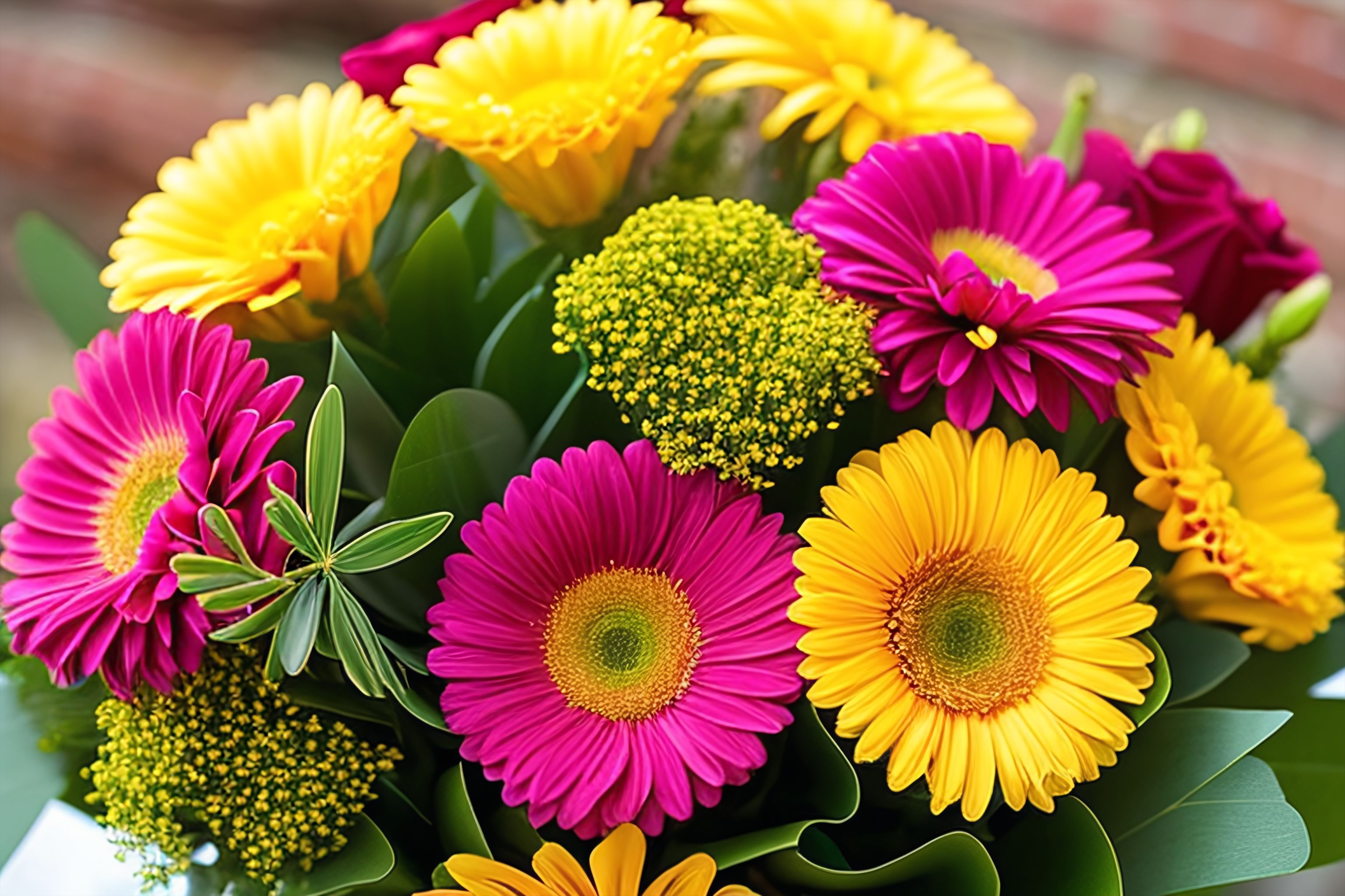 A close up of a bouquet of flowers
