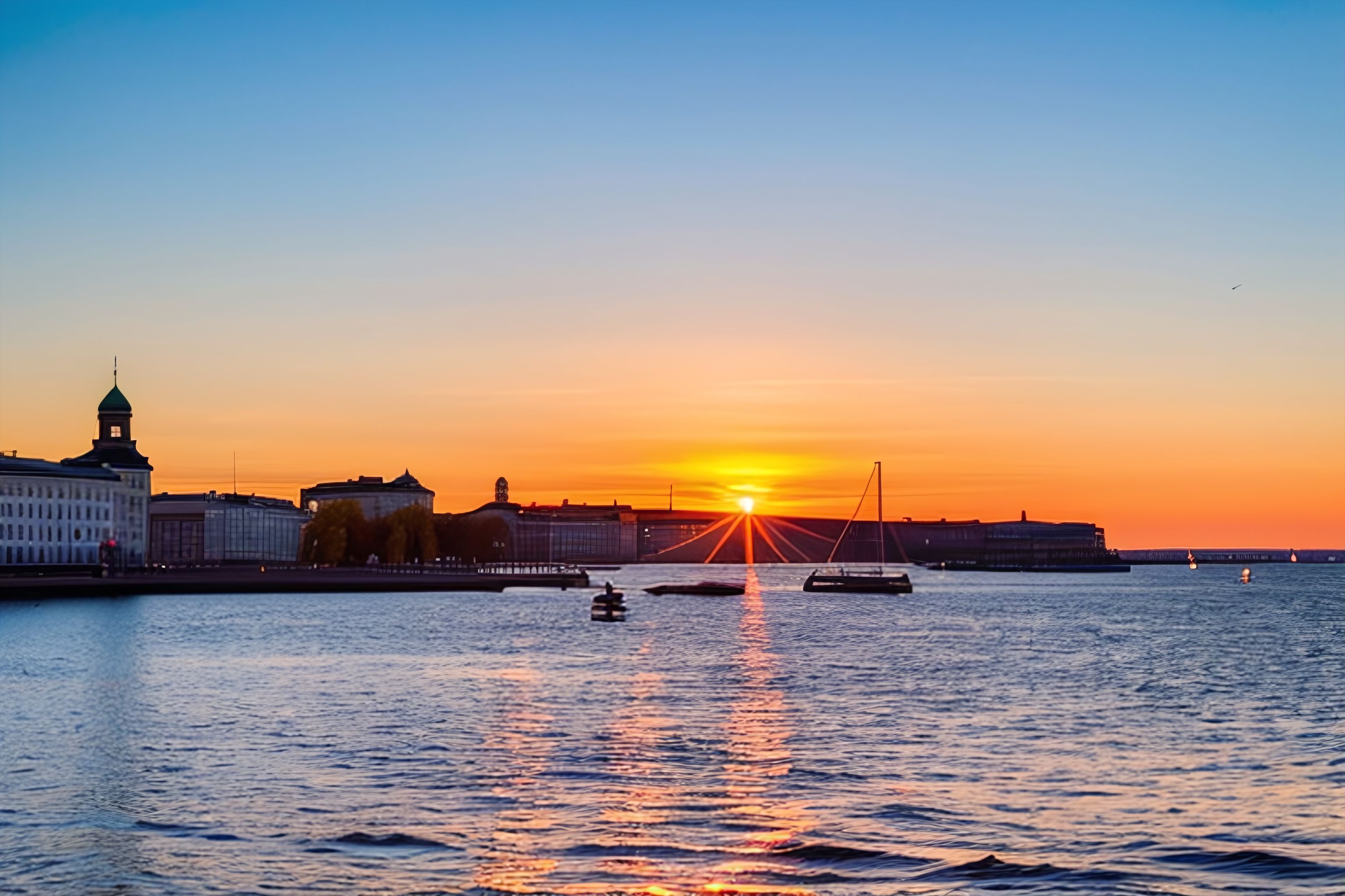 A beautiful shot of Helsinki's coastline during sunset.