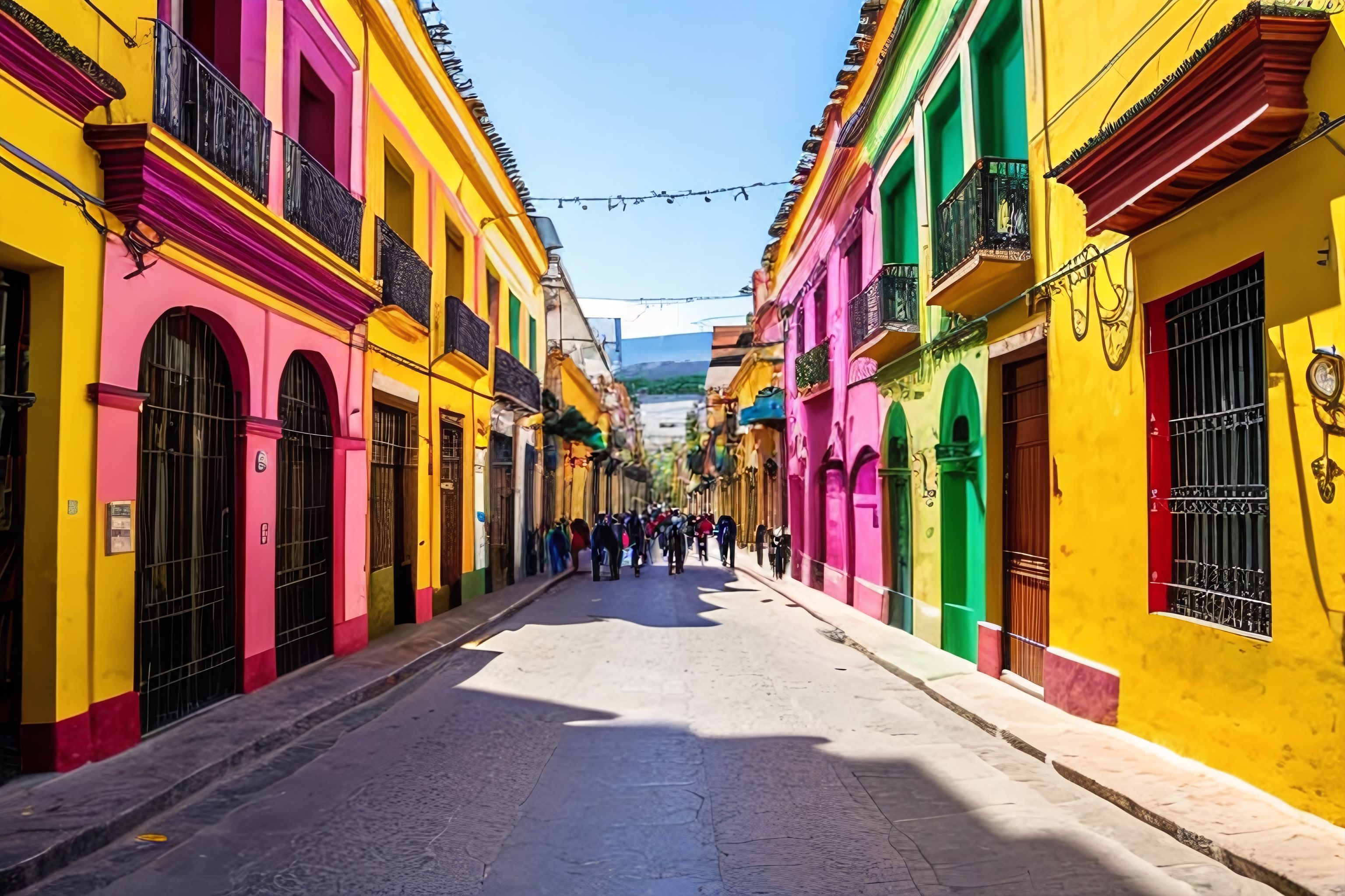 A colorful street scene in Mexico City