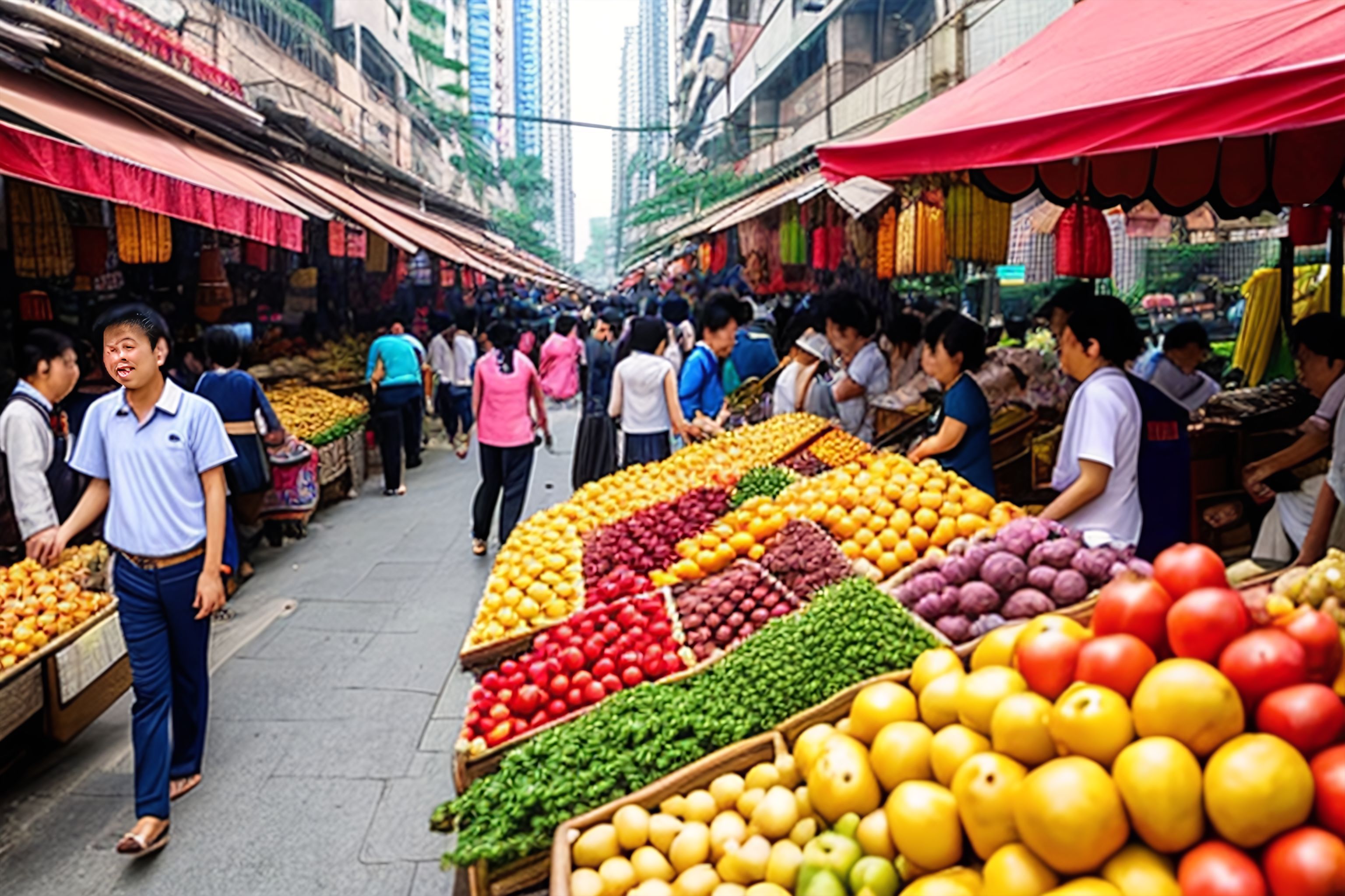A bustling street market in Guangzhou