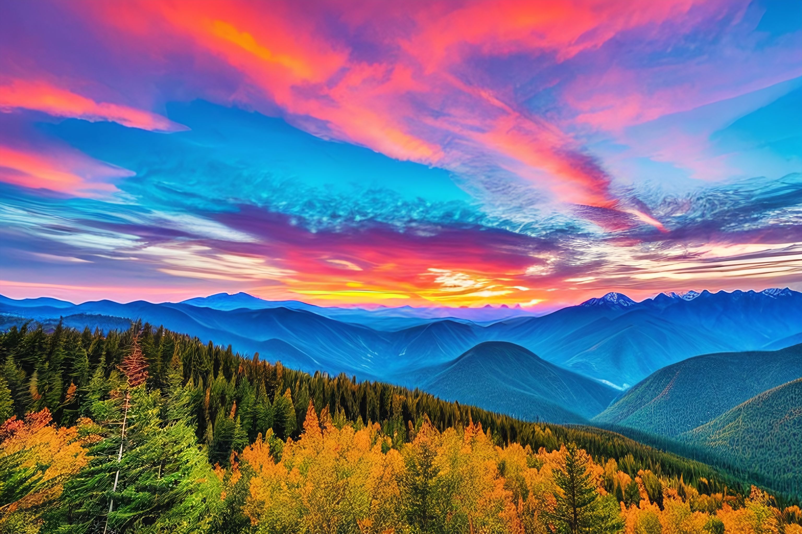 A stunning sunset over a mountain range