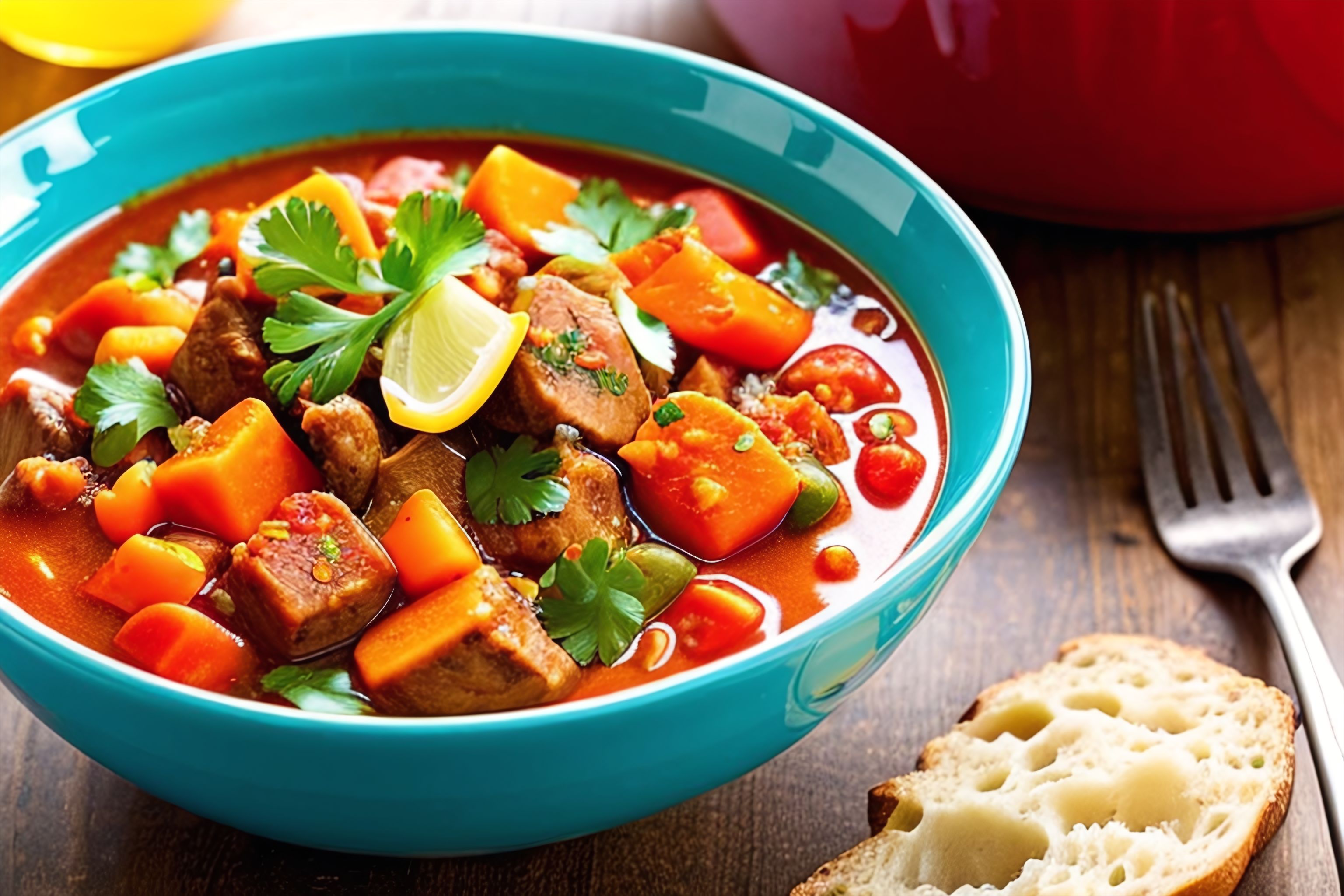 A bowl of vibrant, colorful stew