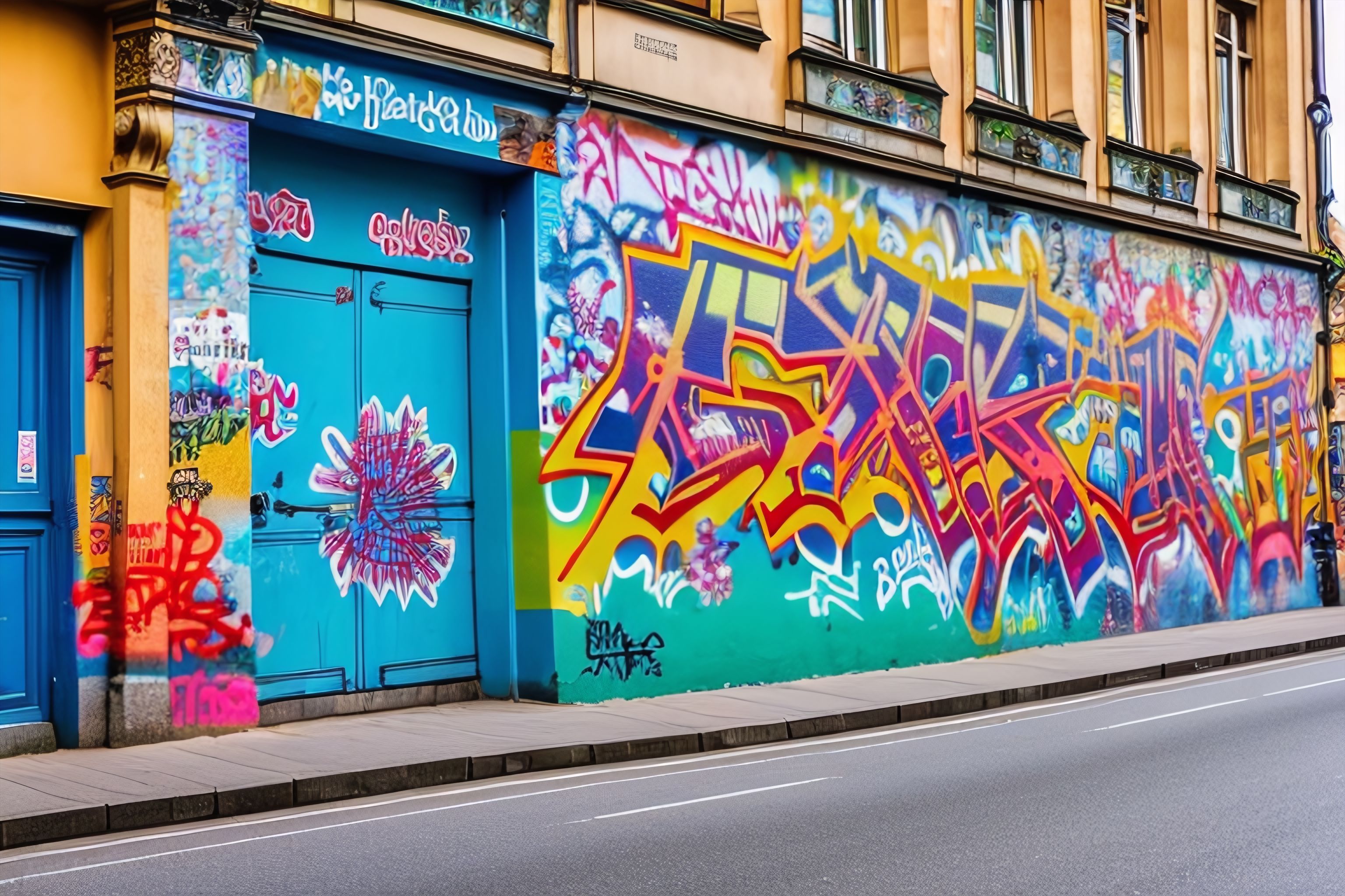 A photo of a busy street in Berlin with graffiti on the walls.