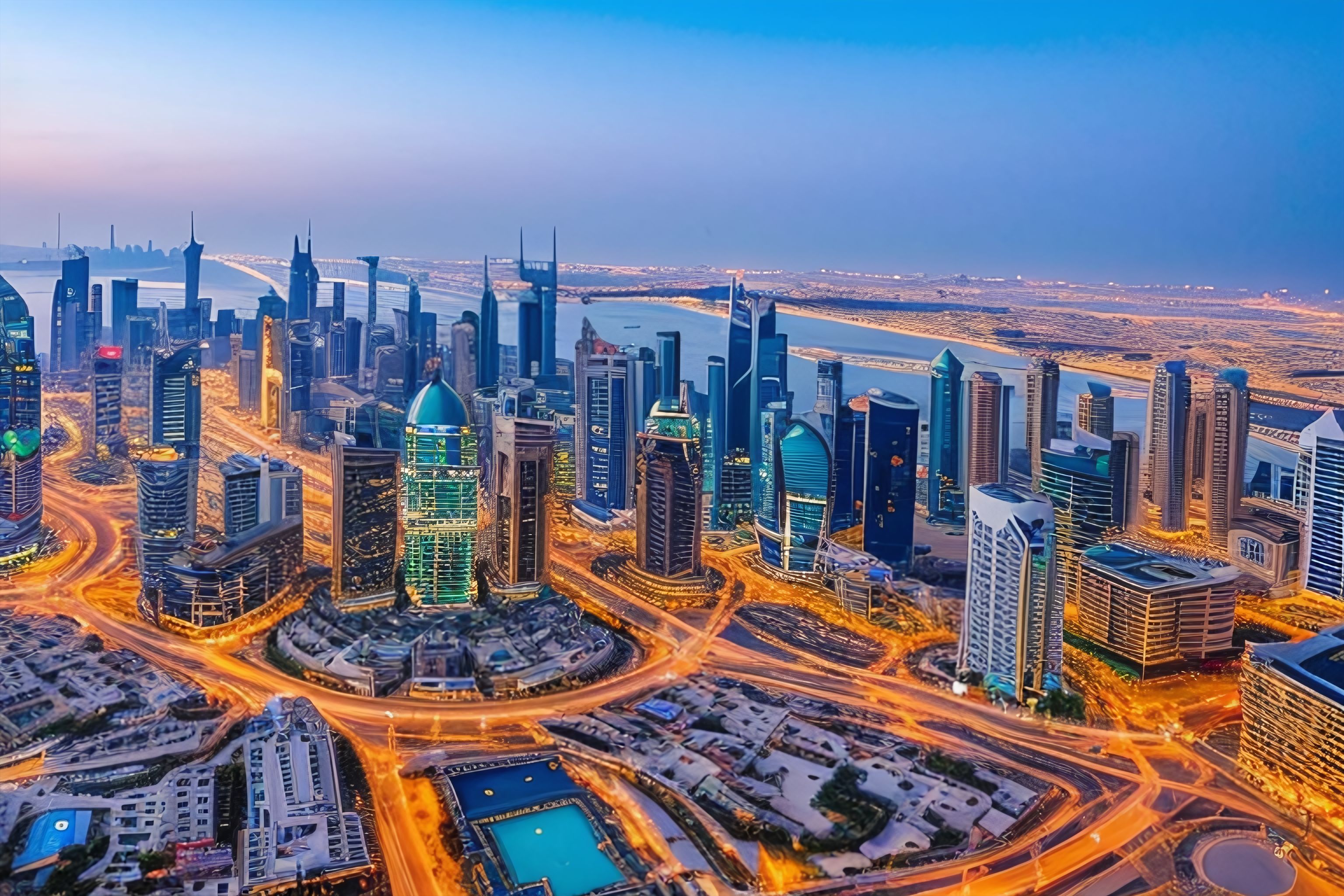 A stunning view of the Kuwait City skyline.