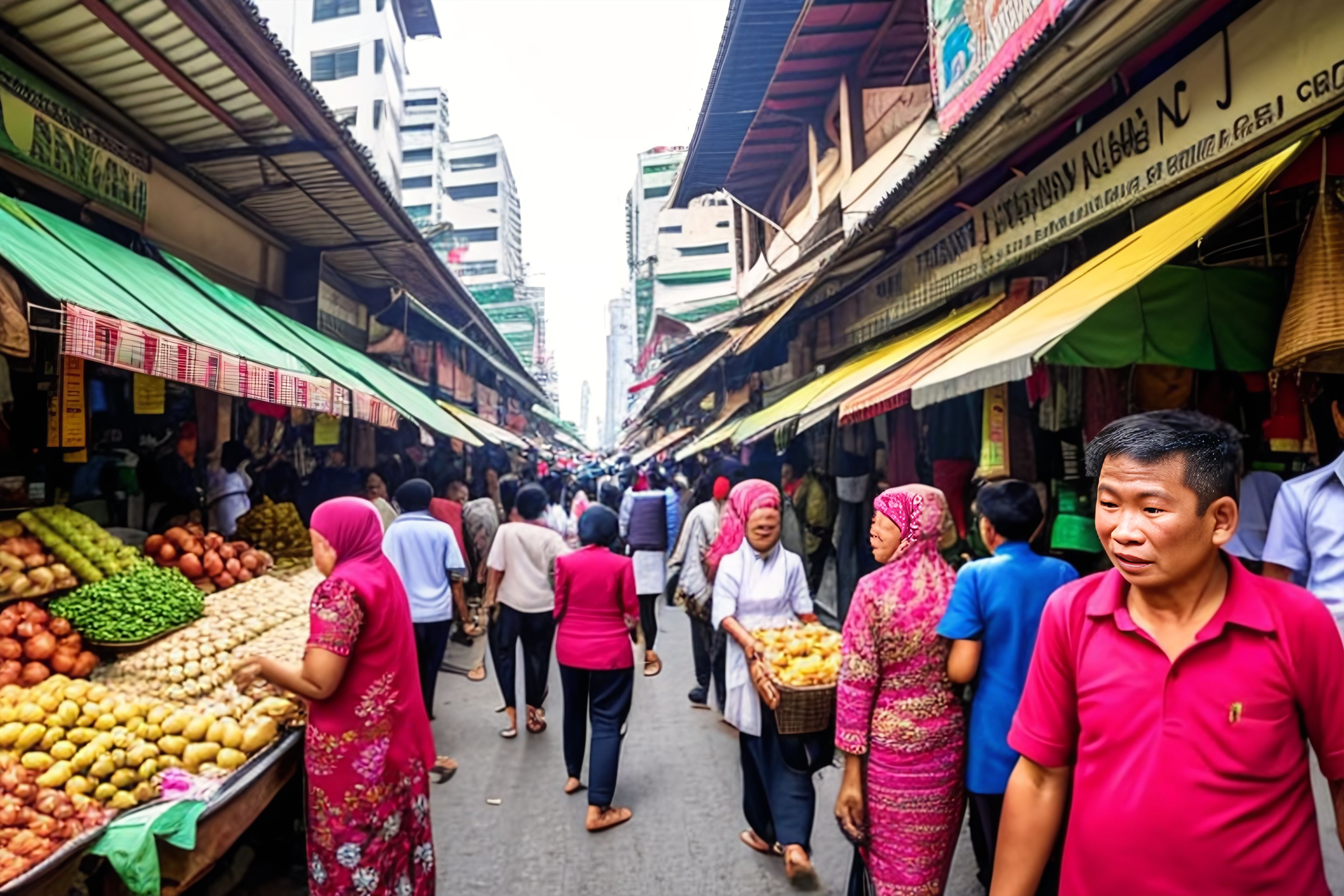 A bustling market scene in Jakarta.