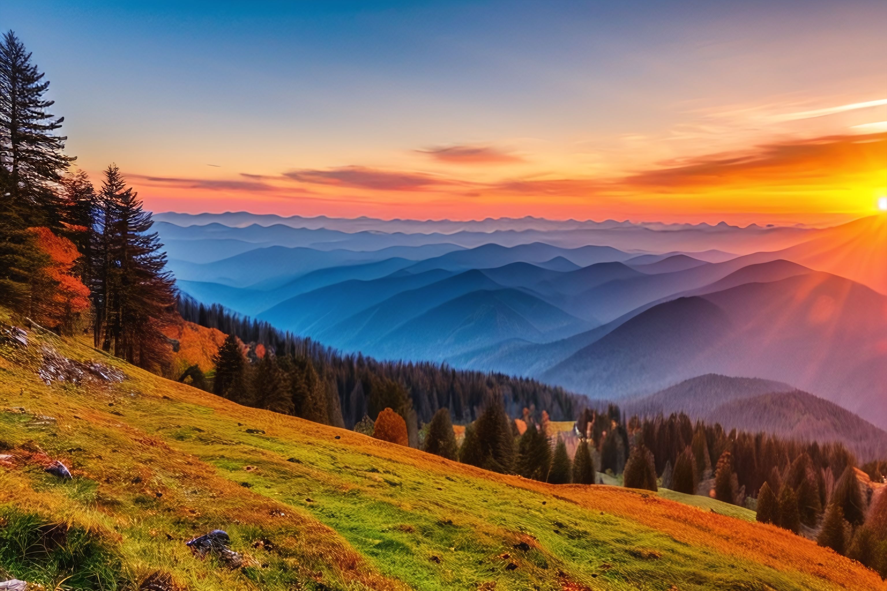 A stunning photo of the Carpathian Mountains at sunrise.