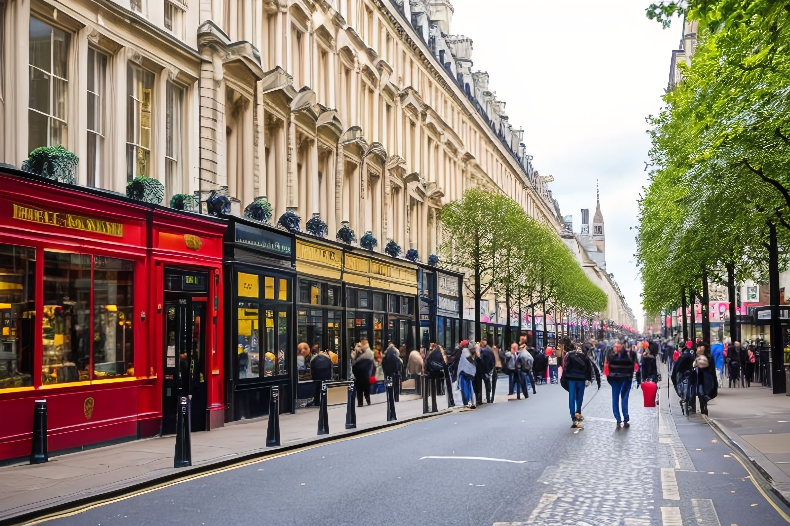A vibrant and bustling street in central London