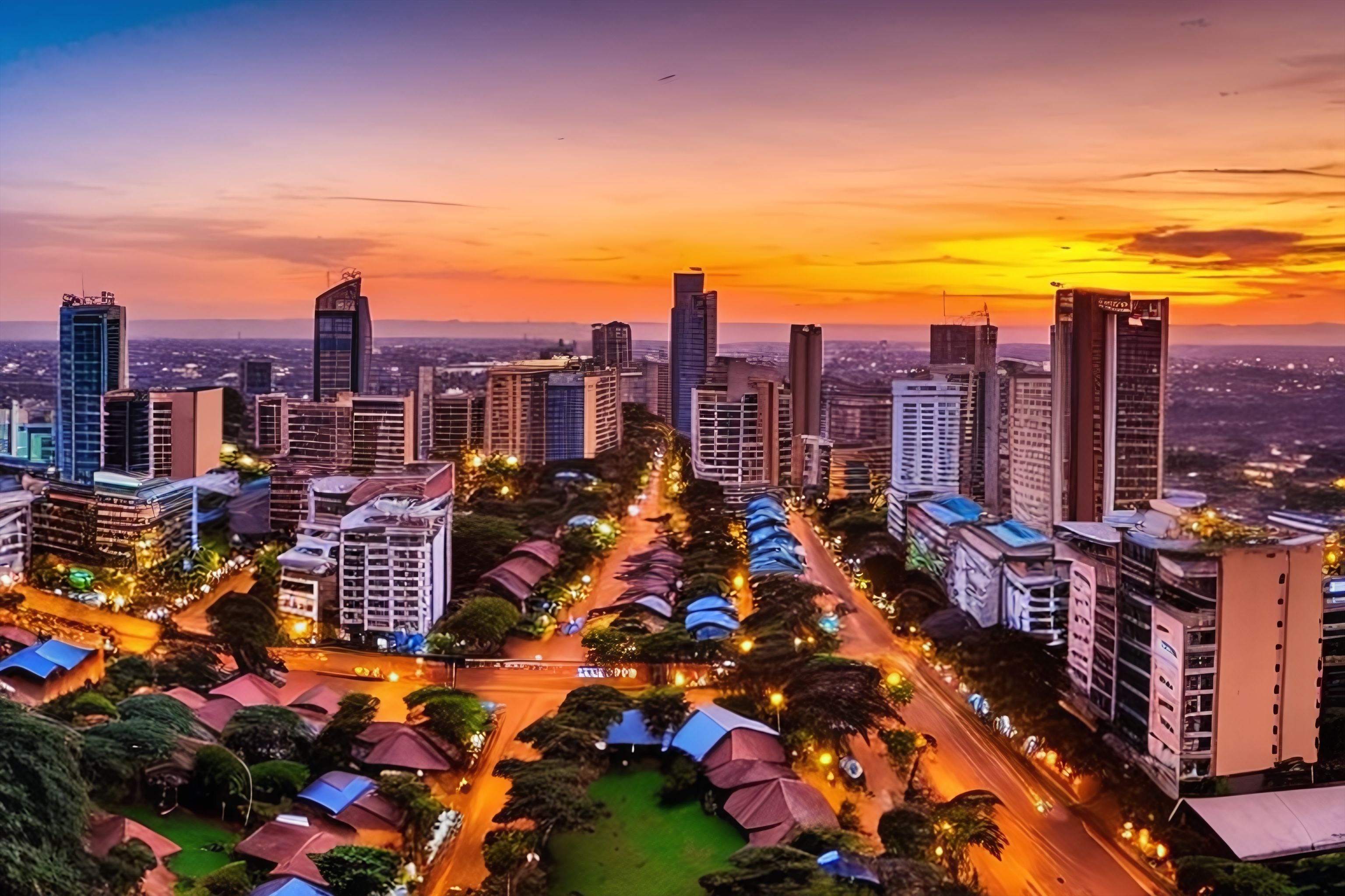 A stunning view of the Nairobi skyline at sunset