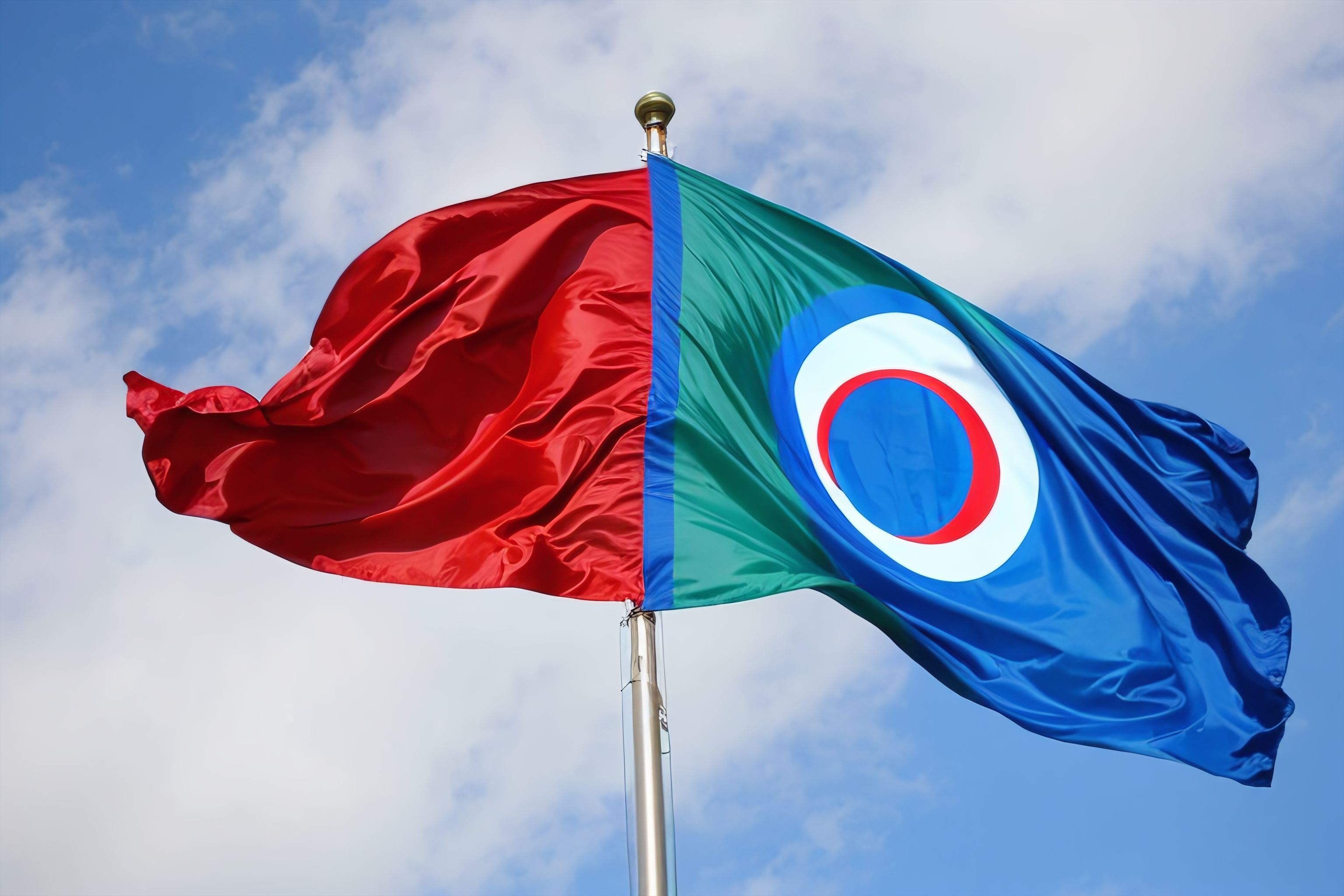 Azerbaijani flag waving in the wind
