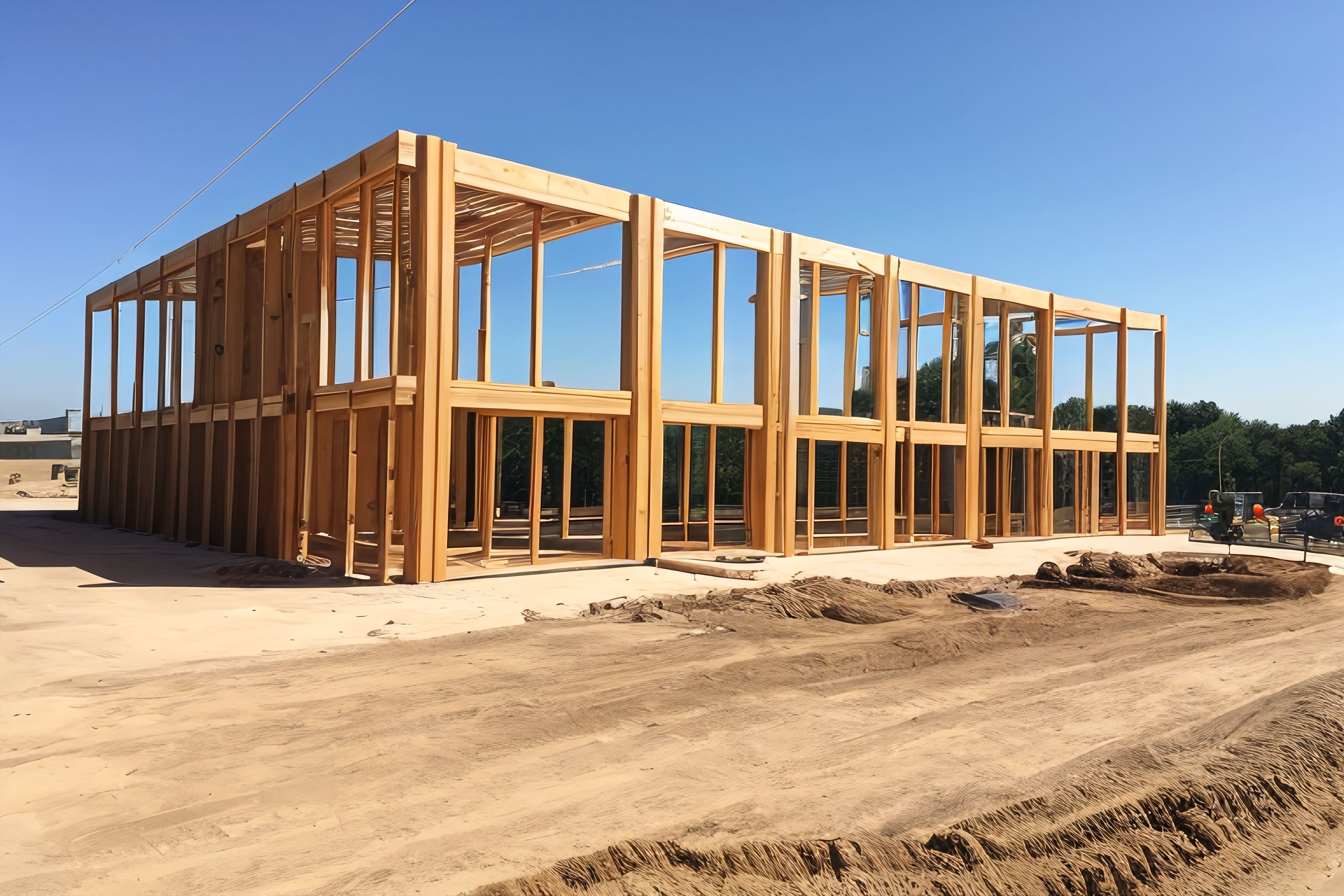 A photo of a finished building at a construction site